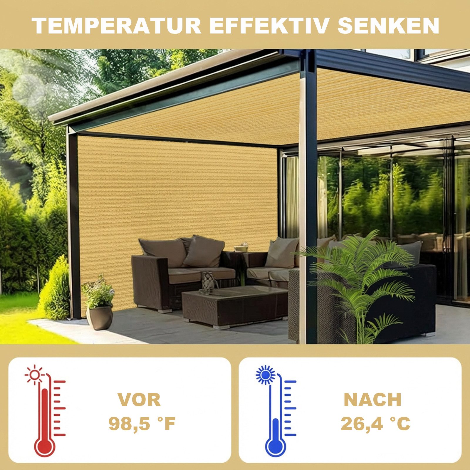 Rosnek Sonnensegel Garten Schattennetz Markise UV-Schutz Sichtschutz Windschutz mit Ösen, Praktisch für Camping, Garten & Pergola – für Schatten & Privatsphäre