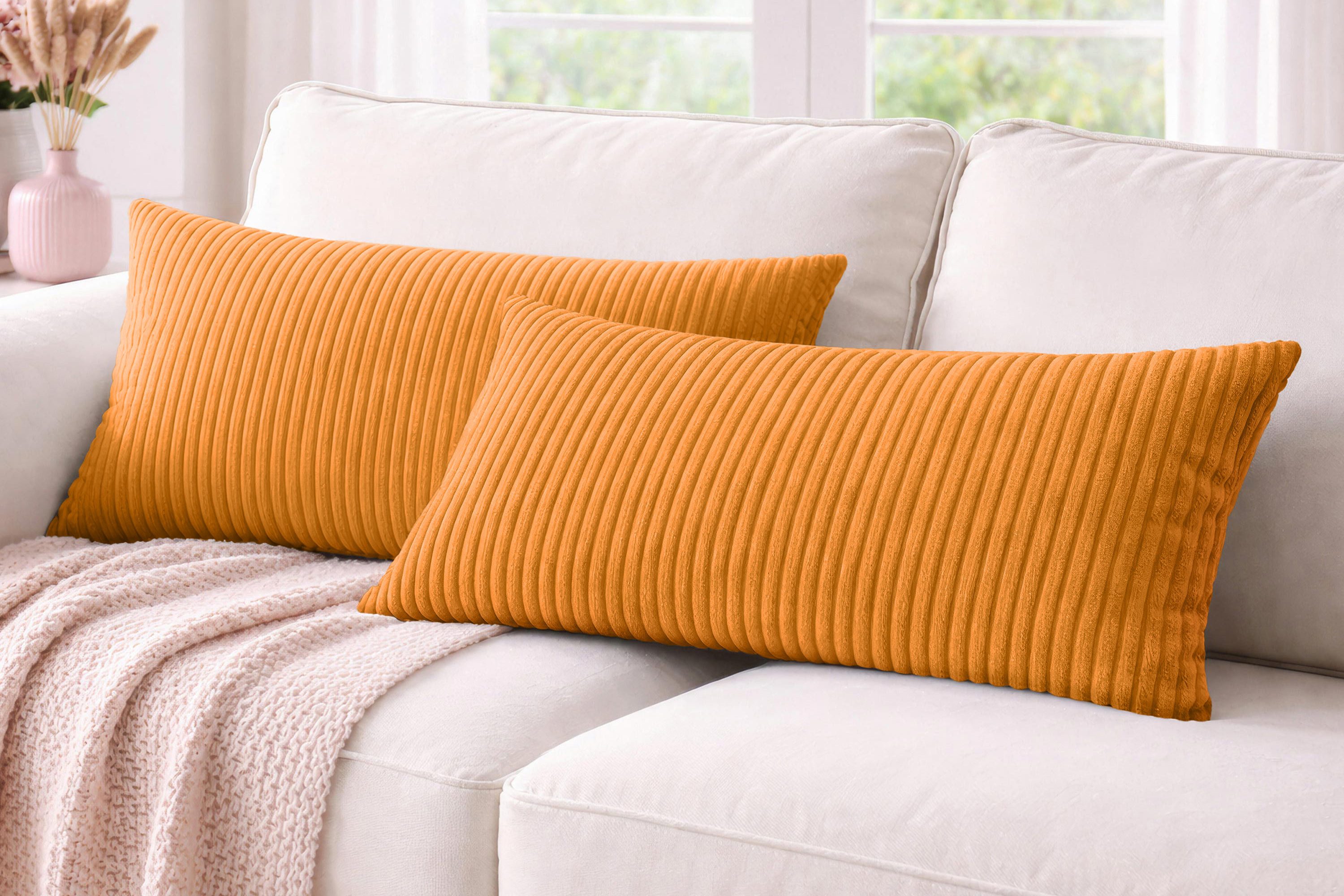 Amilian Dekokissen 40x80 cm 2er Set mit Füllung – Cord-Optik Sofakissen, mit Füllung und Bezug, formstabil, Hotelverschluss