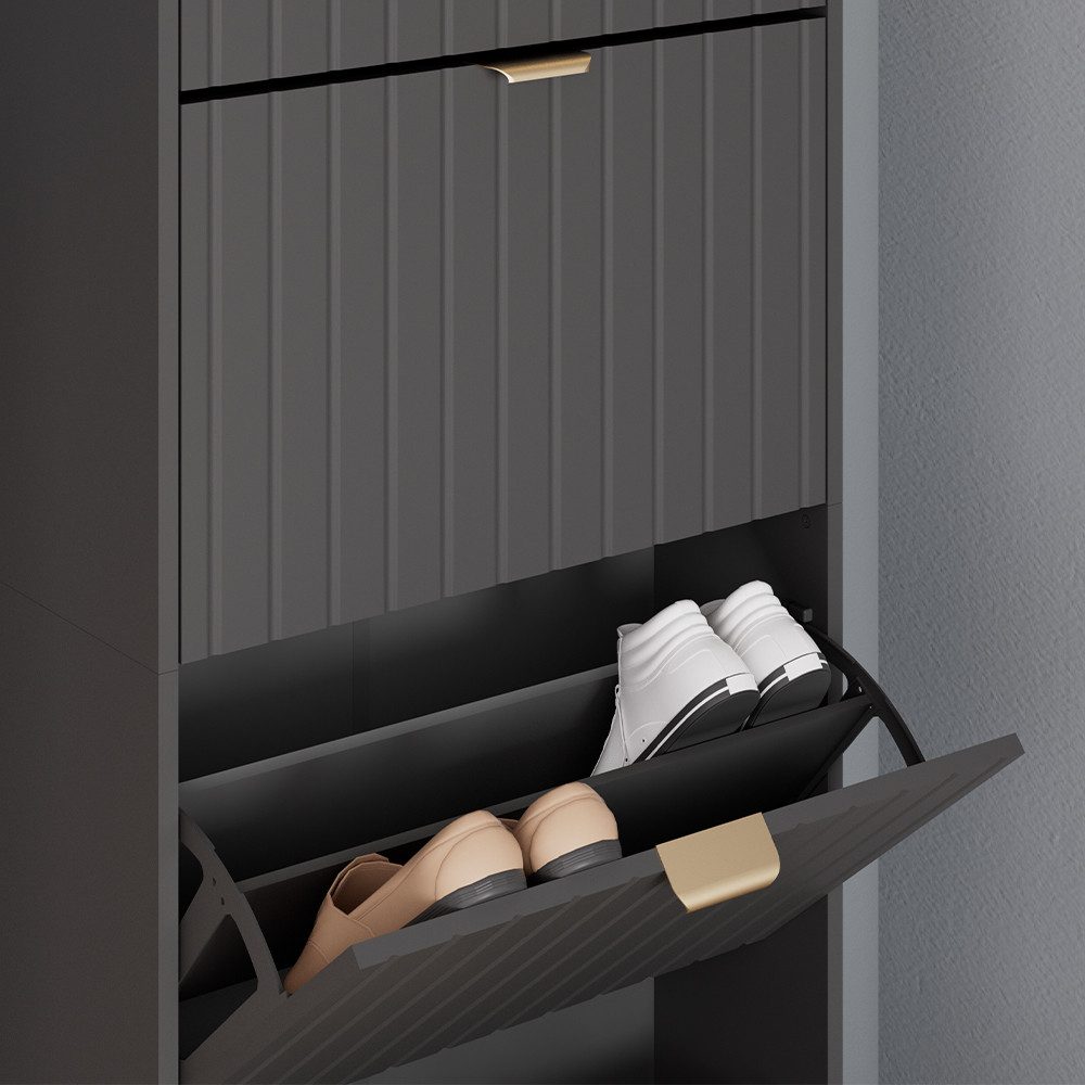 Vicco Schuhschrank Helge, Schwarz, 60 x 166.7 cm 4 Fächer (1-St)