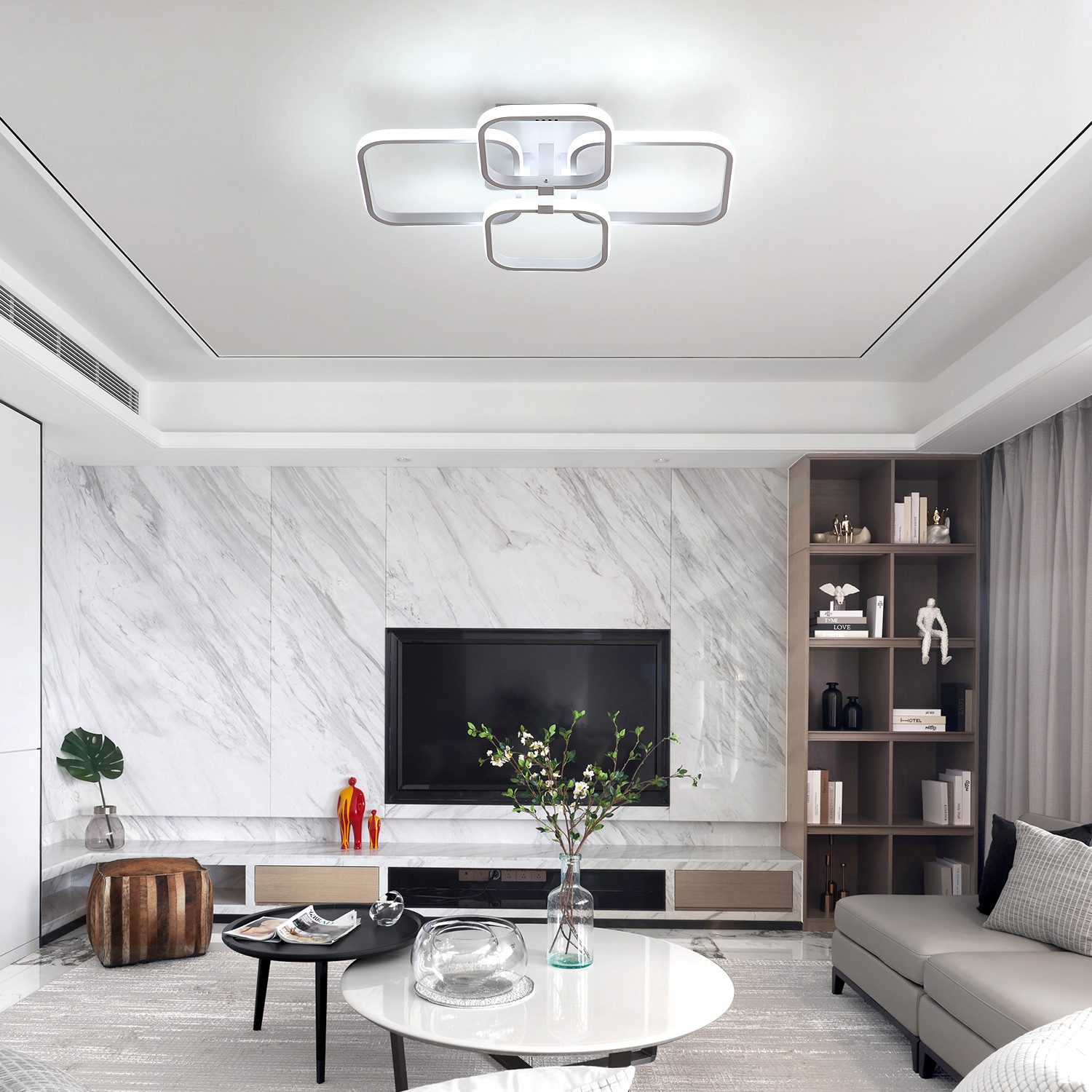 Riserva Deckenleuchte LED Deckenleuchte Weiß 60W, Deckenlampe modern mit 4 Rahmen, LED wechselbar