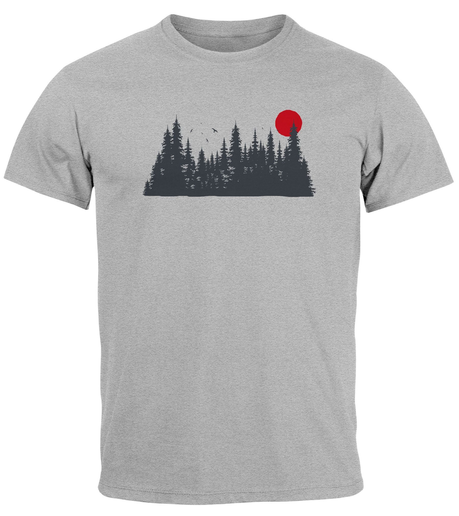 Print-Shirt Herren T-Shirt Motivshirt Frontprint Wald Silhouette Natur Aufdruck