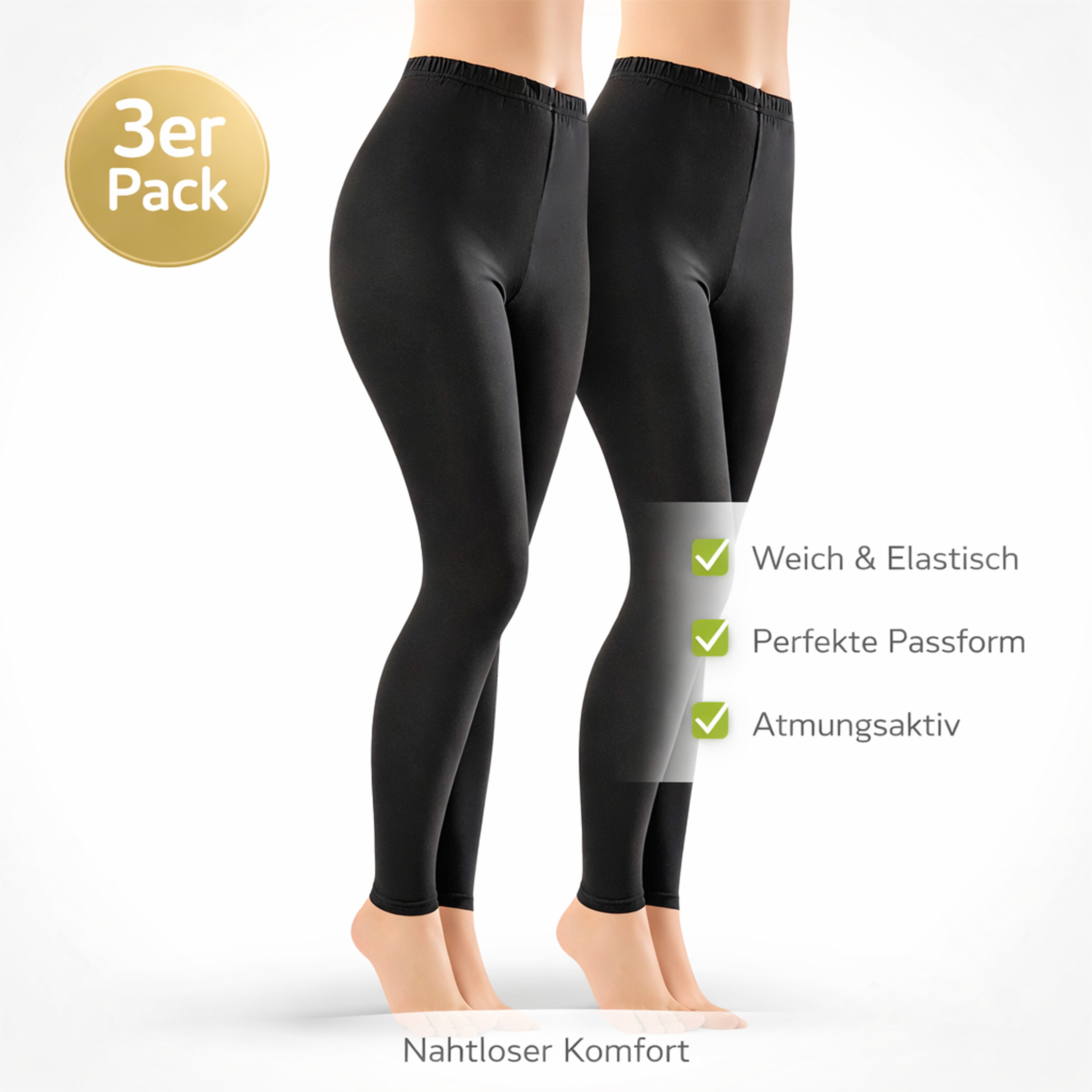 Berrak Leggings Damen Baumwolle Schwarz 3er Pack (Spar-Set, 3-tlg., 3er-Pack) Premium Qualität A2135 – Bild 5 von 5