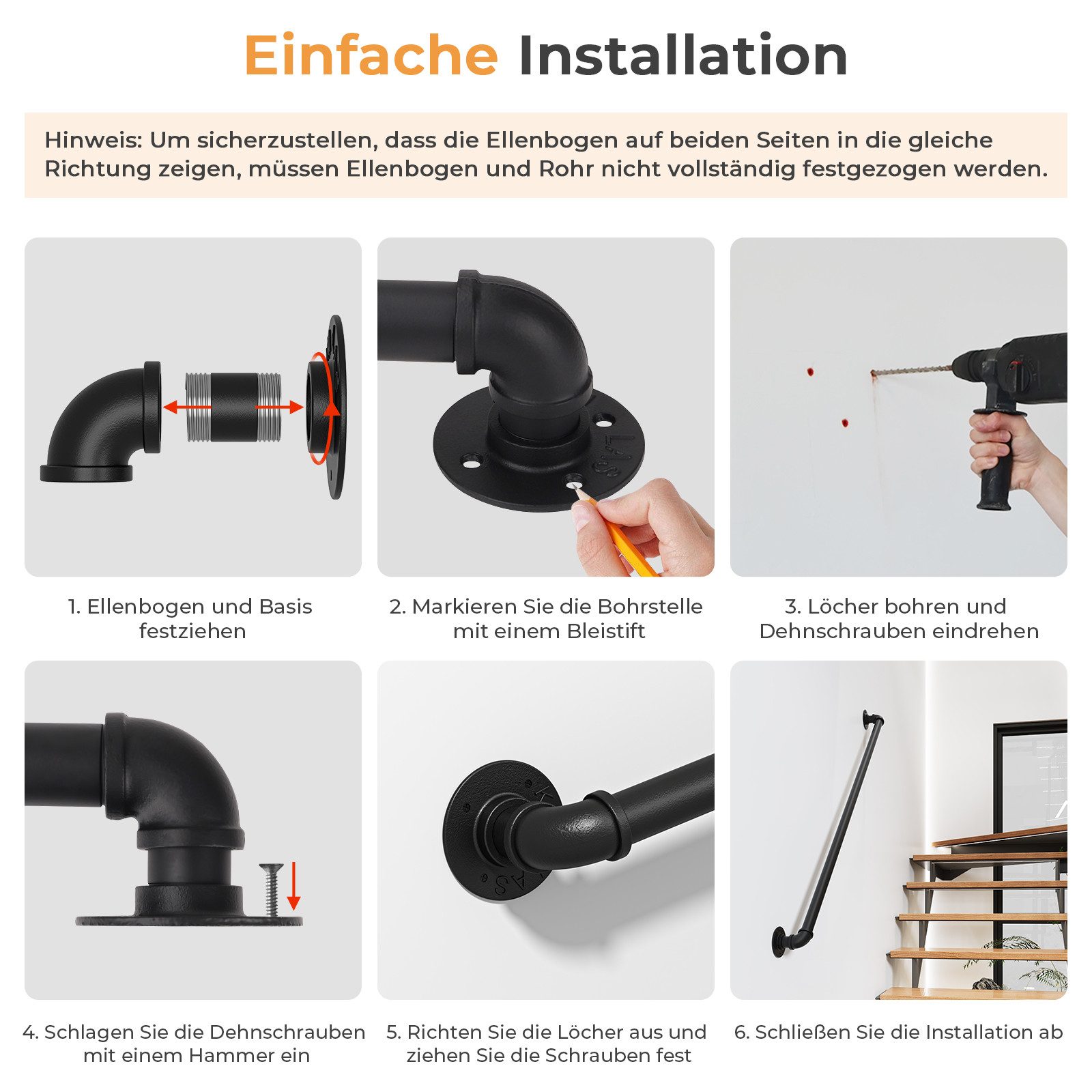 Dripex Treppengeländer Handlauf Geländer Wandhandlauf Innen günstig online kaufen