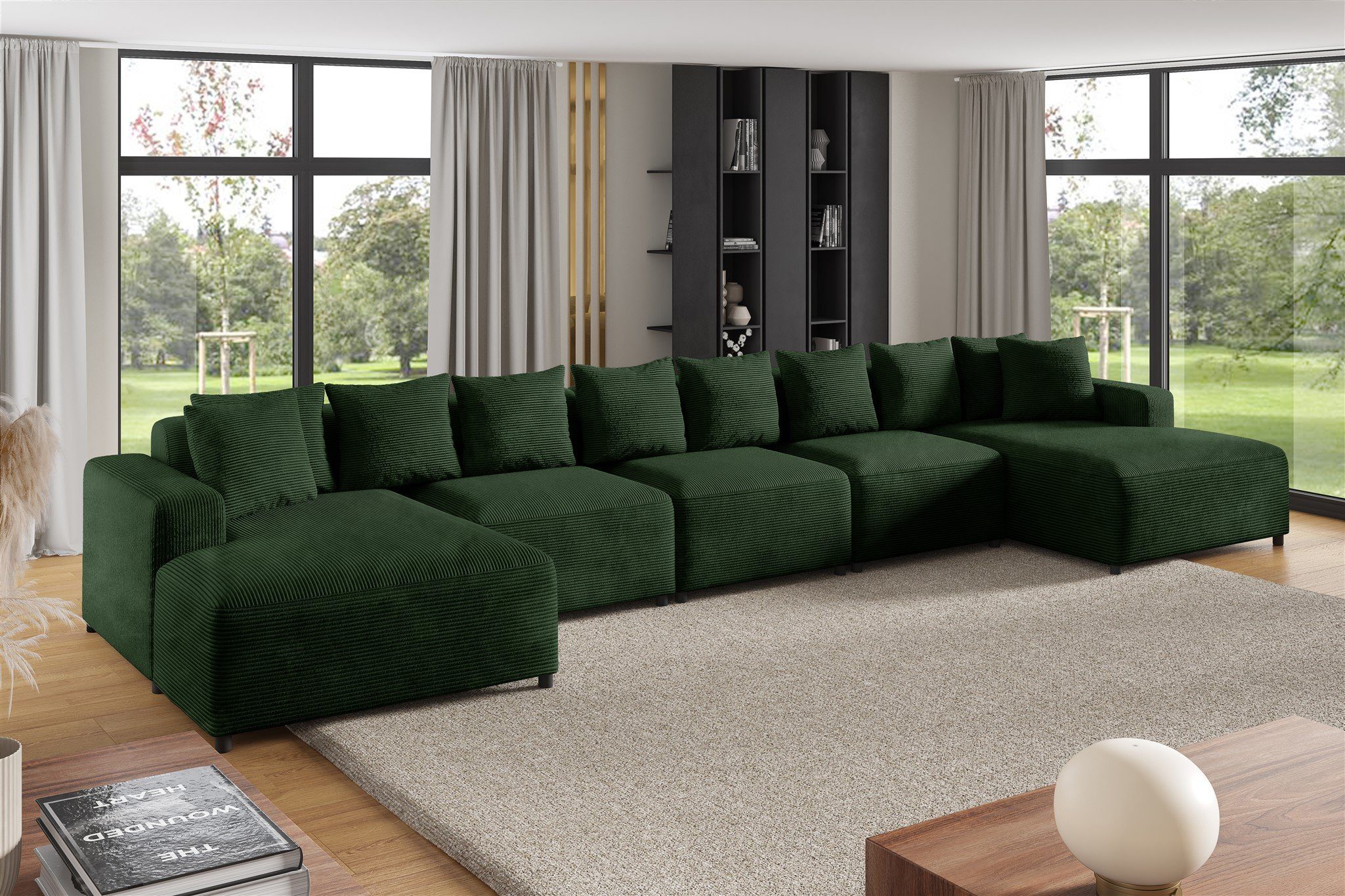 Fun Möbel Wohnlandschaft Sofa U-Form MEGAN XL in Stoff Poso, inkl. Zierkissen, Rücken echt bezogen
