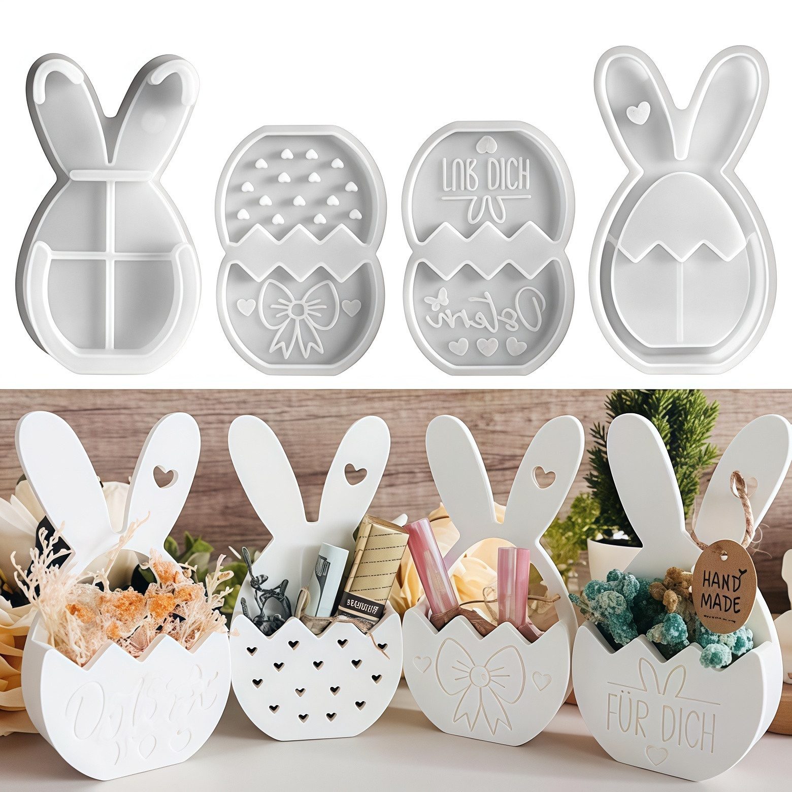 FOUORTUNATE-BEE Silikonform 4er Set Oster-Silikonformen mit Hasenmotiv, (4-tlg), Frühlingsformen für DIY Geschenke zu Ostern