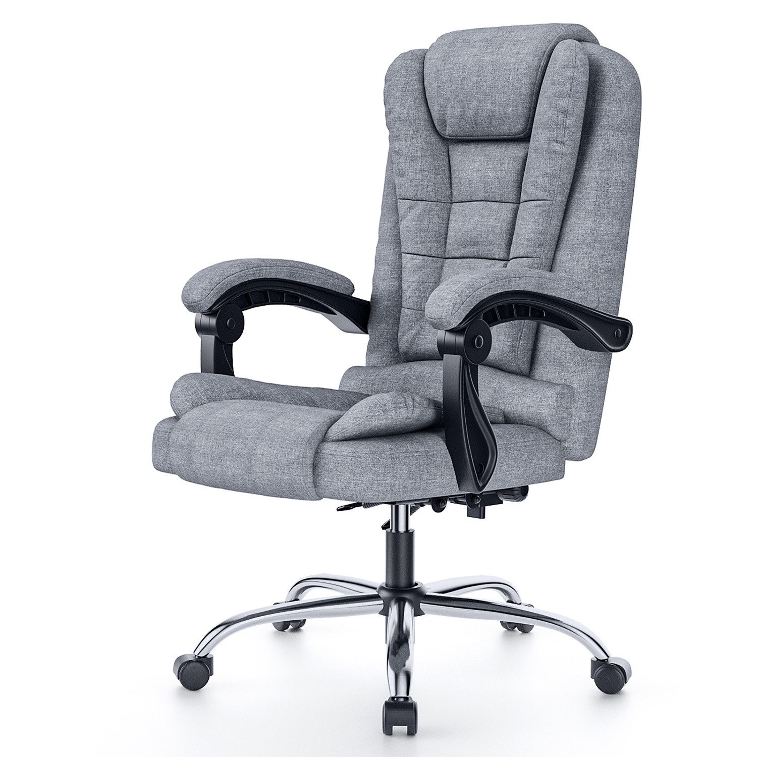 ZAISZE Chefsessel Bürostuhl, Ergonomischer Bürostuhl, Stoff Schreibtischstuhl (Hohe Rückenlehne Ergonomische Liege mit Kippfunktion 360° Drehbarer Schreibtischstuhl, Gaming Stuhl mit dickem Kissen), Chefsessel Drehstuhl, Höhenverstellbar für Zuhause und Arbeit