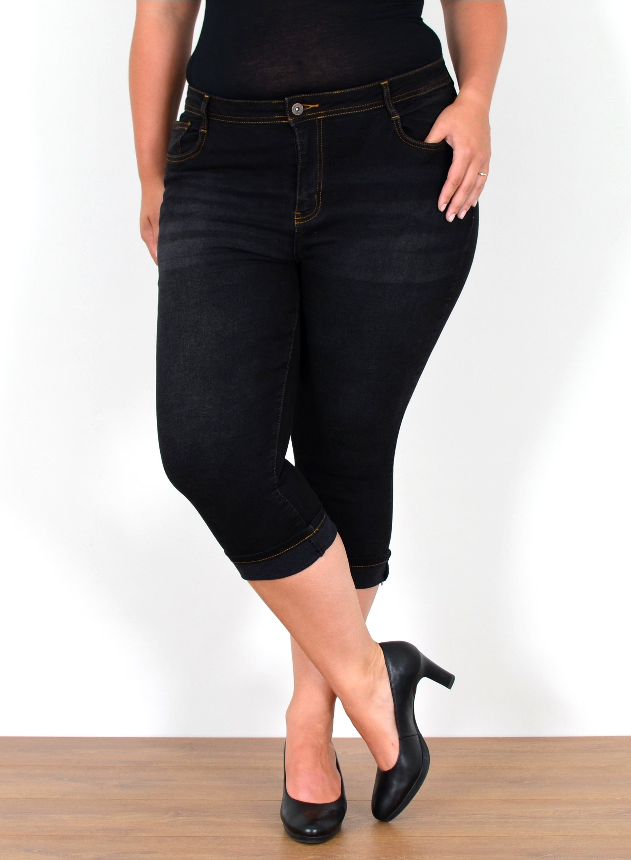 ESRA Caprijeans Capri Jeans Damen High Waist 3/4 Hose Stretch kurze Jeans Damen Sommer Damen Capri Jeans Stretch Jeans High Waist Damen 3/4 Jeans Kurz Damen