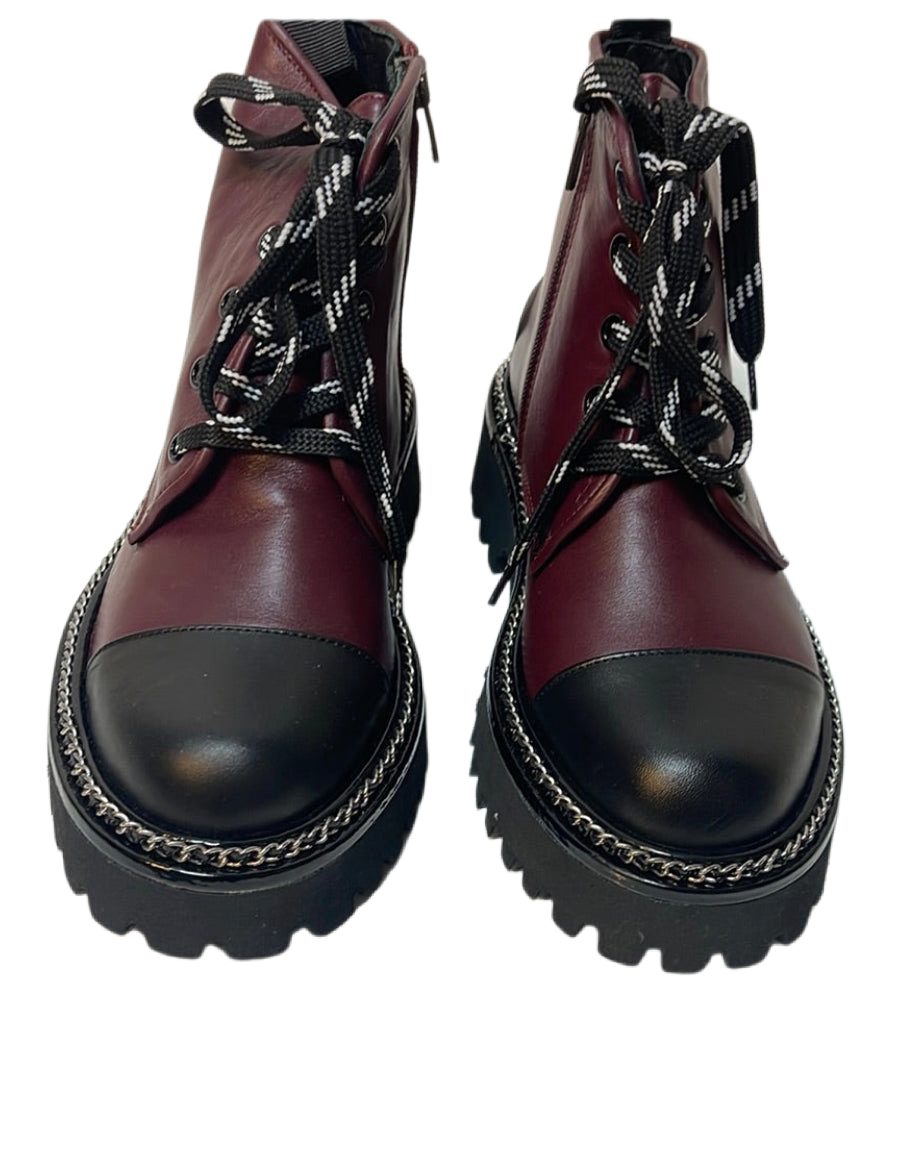 LaMarta Damen Ankle Boots Schwarz/Rot mit Absatz – Schnürstiefel, Stiefelet günstig online kaufen