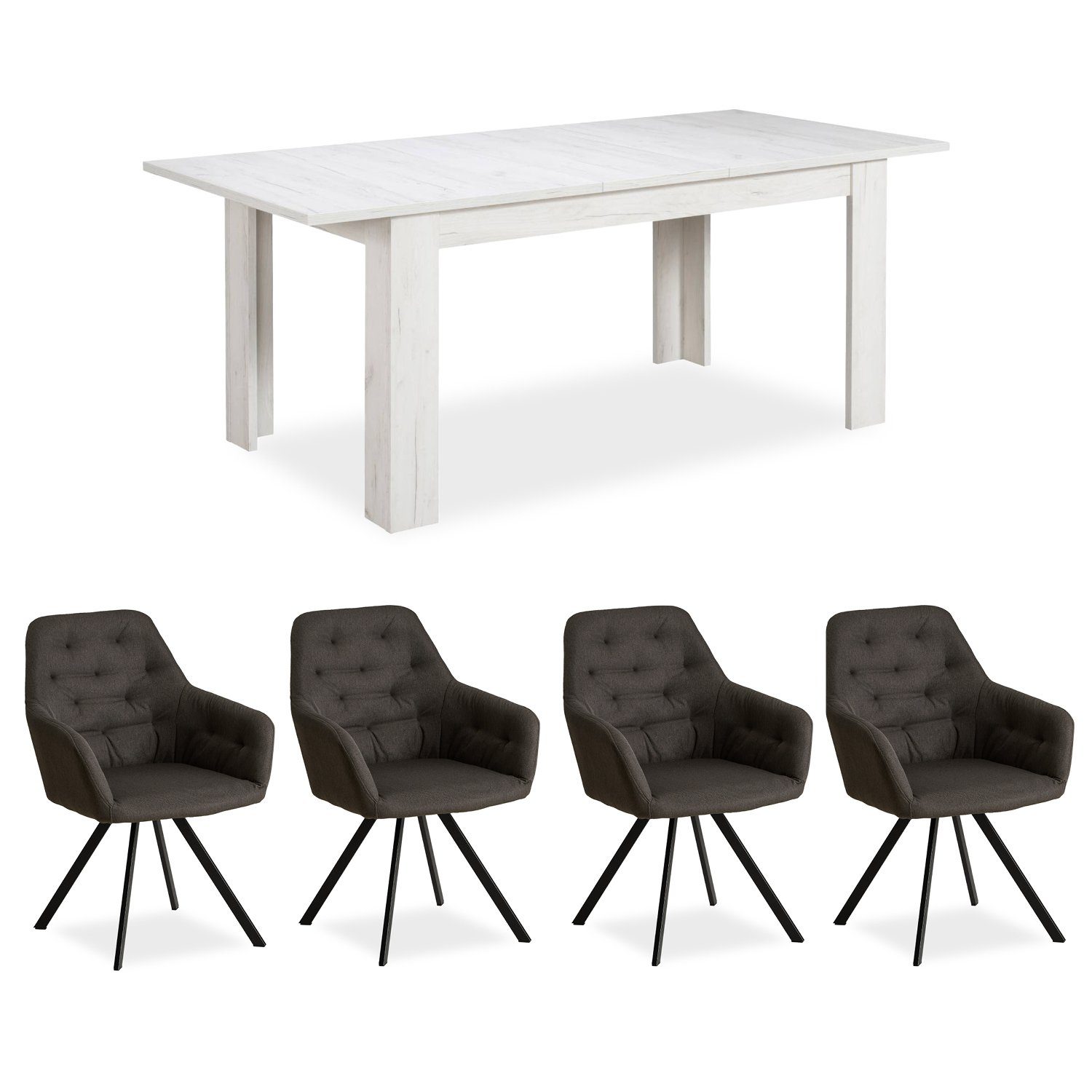 Homestyle4u Essgruppe Tisch Weiß ausziehbar 4 Stühle anthrazit,  (Komplett-Set, 5-tlg)