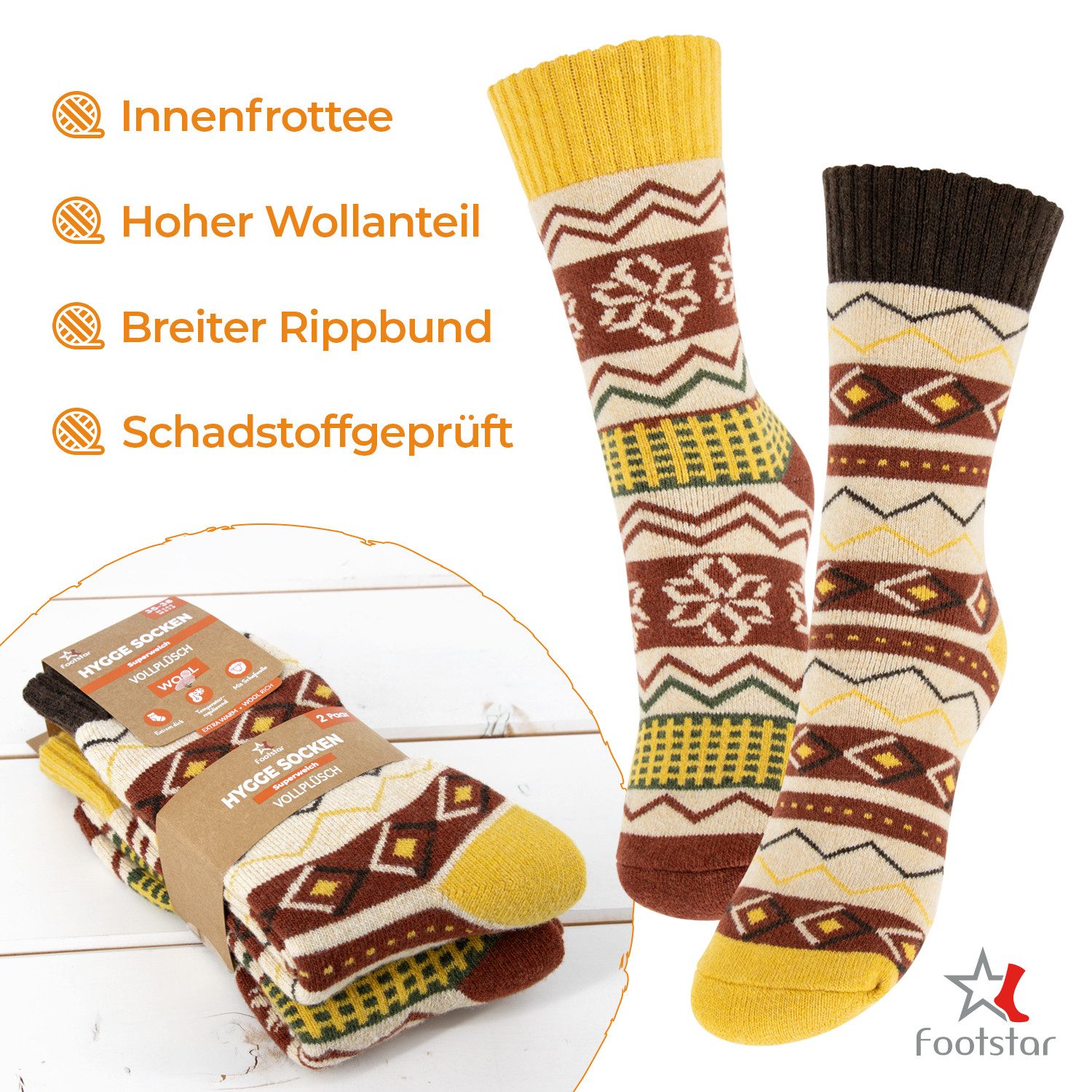 Footstar Thermosocken 2 Paar Warme Hygge Winter Wollsocken im Vintage-Desig günstig online kaufen