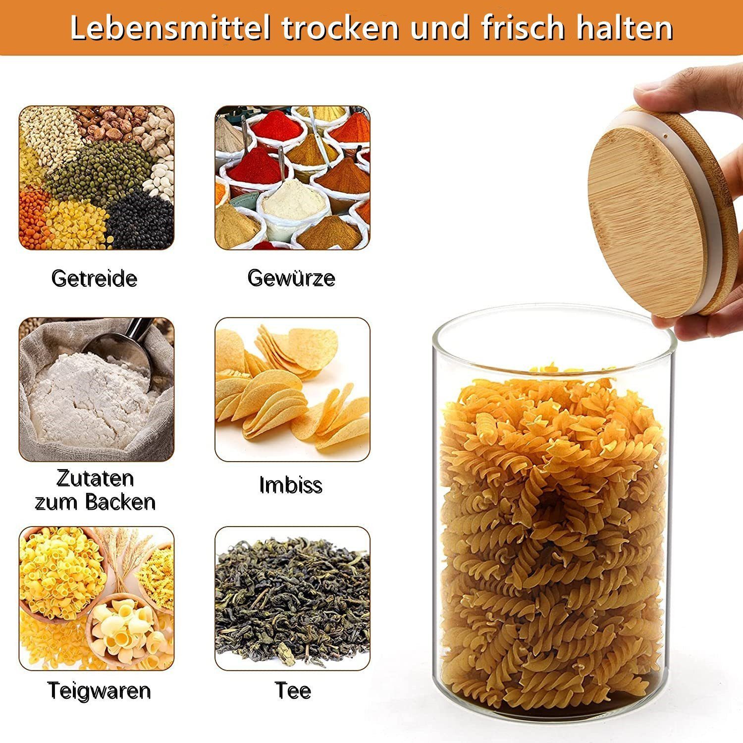 Simloveve Vorratsglas D8,5 x H20cm, 1000ml Vorratsgläser, (10-tlg), Vorratsdosen Set Luftdichten Glasbehältern mit Deckel