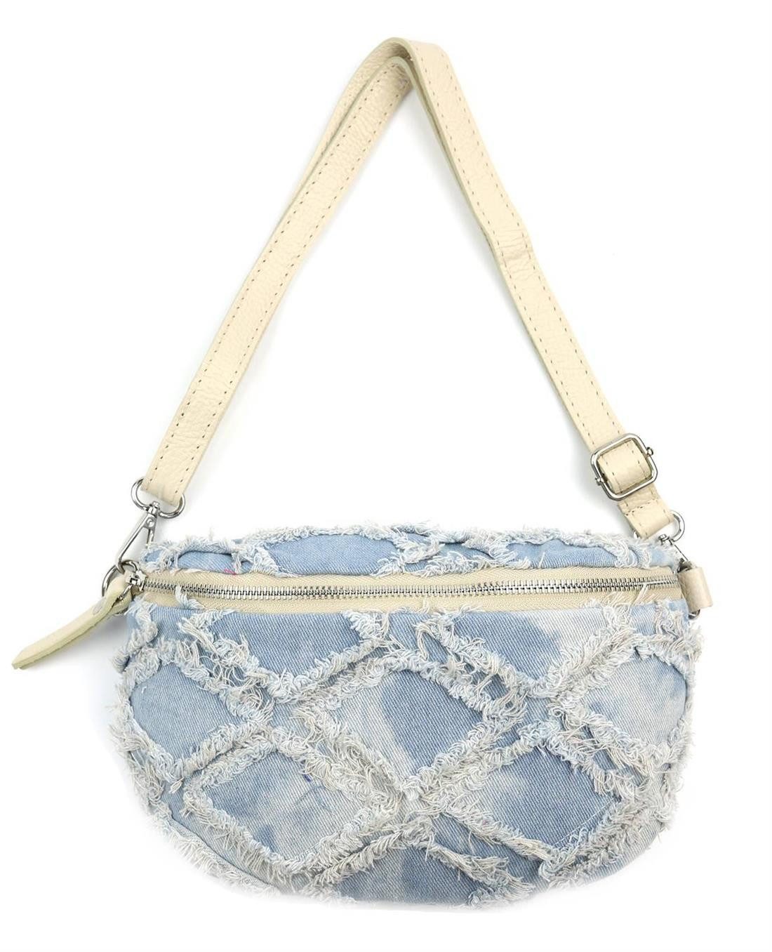 Bauchtasche MADE IN ITALY Damen Brusttasche Jeans Leder Cross Over Body Bag Handy