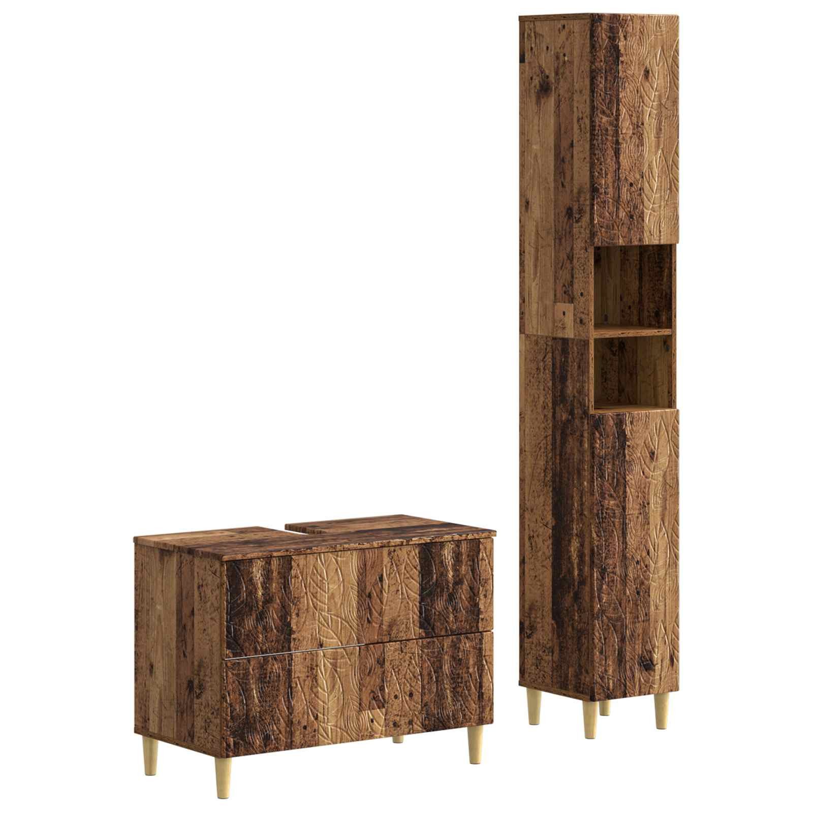 vidaXL Gartenlounge-Set 2-teiliges Badezimmer Schrank Set DELFT Altholz Holzwerkstoff