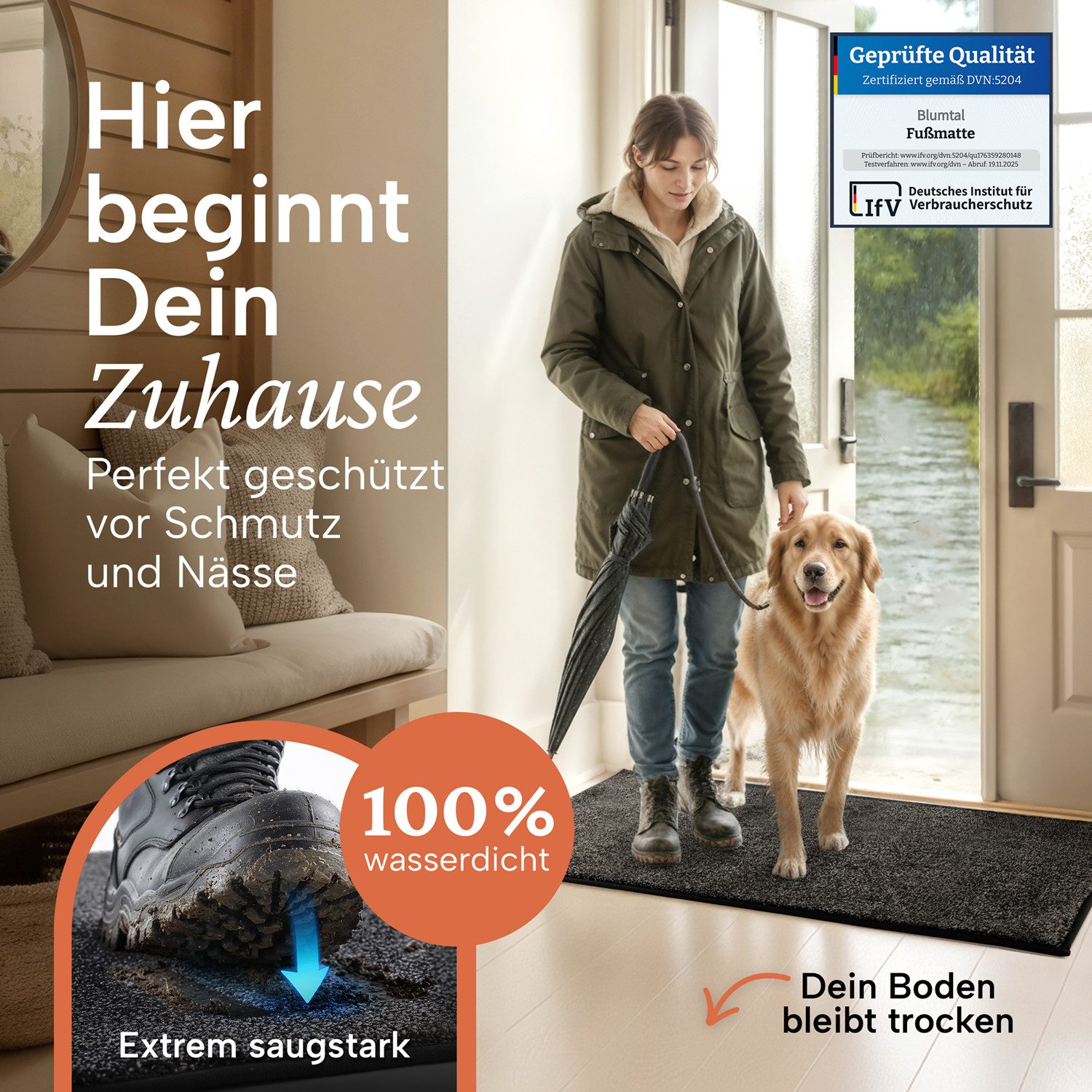 Blumtal Fußmatte Fußmatte außen & innen mit wasserdichter TPR-Rückseite, Mi günstig online kaufen