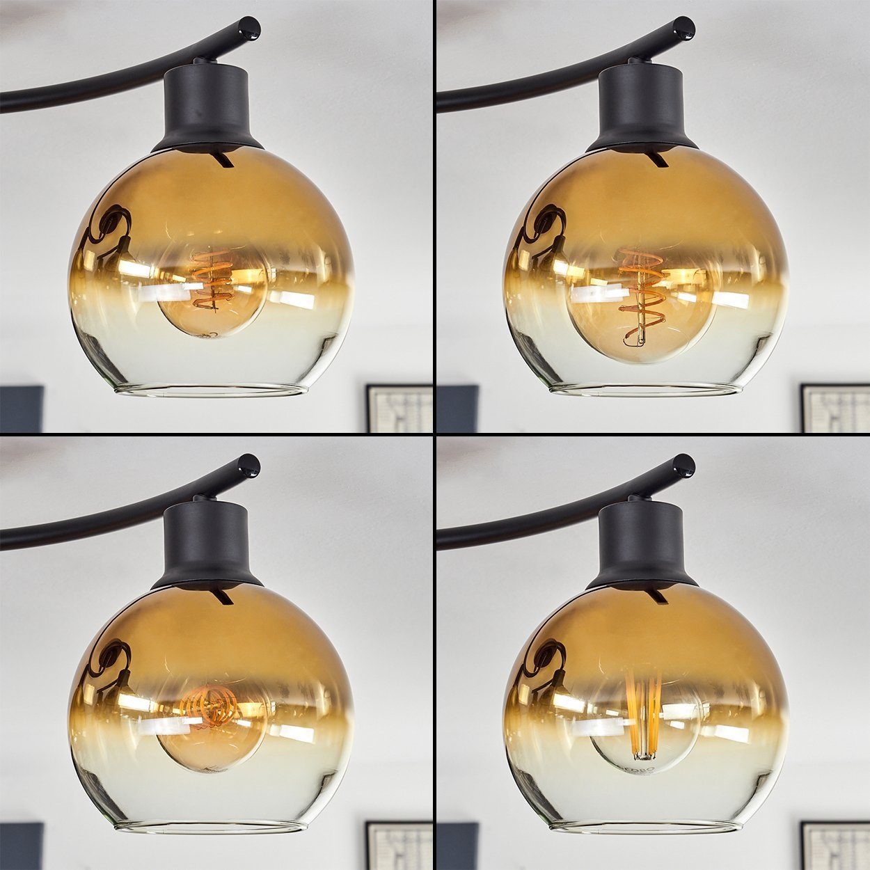 Deckenlampe aus ohne Leuchte aus x Glas, Retro-Design in 4 Leuchtmittel Deckenleuchte Schwarz/Goldfarben/Klar, ohne Leuchtmittel, hofstein im E27, Metall/Glas