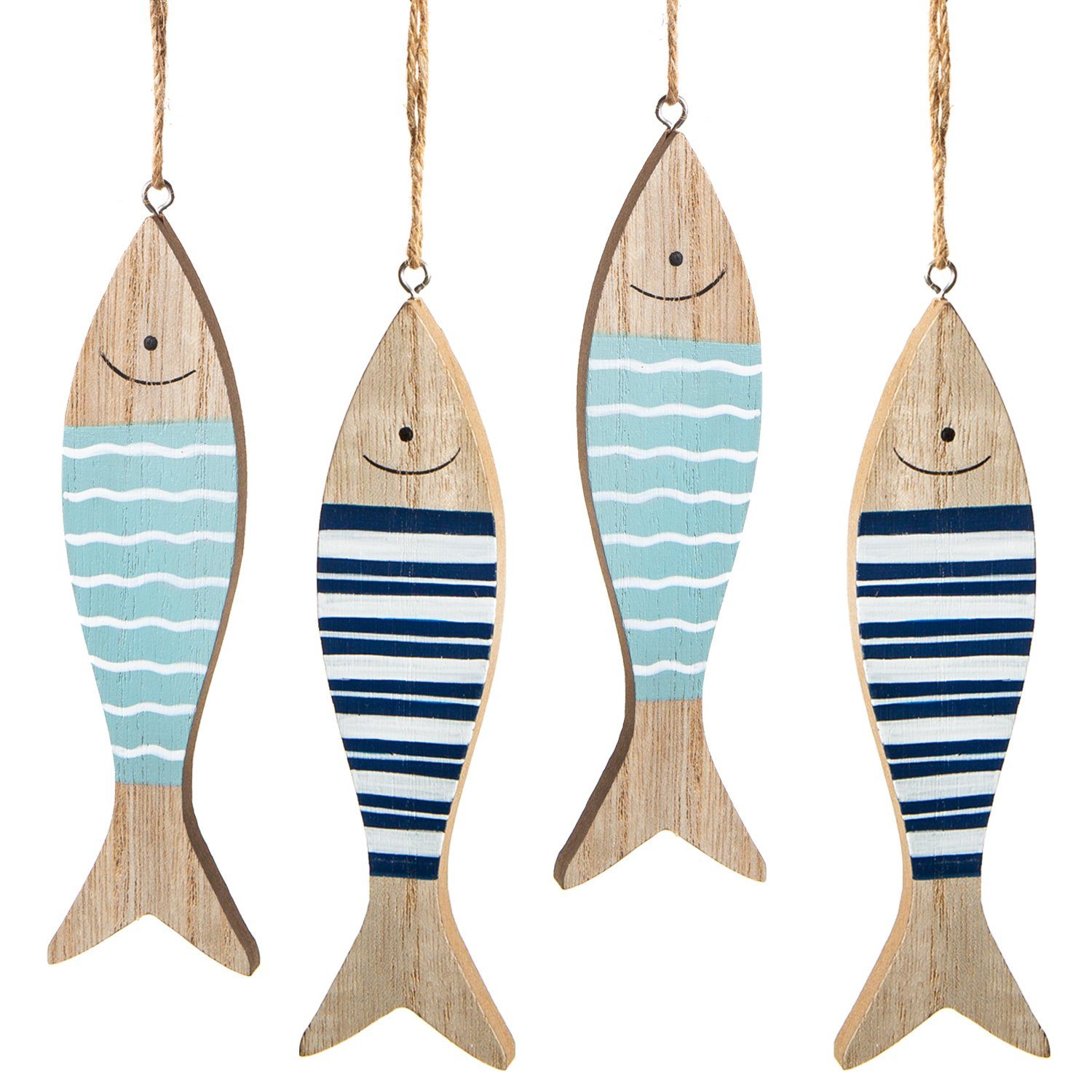 cm Dekohänger 4 4 blau Fische 15 türkis Schnur (Set, Holzfische mit Aufhängen Logbuch-Verlag Maritime St), zum