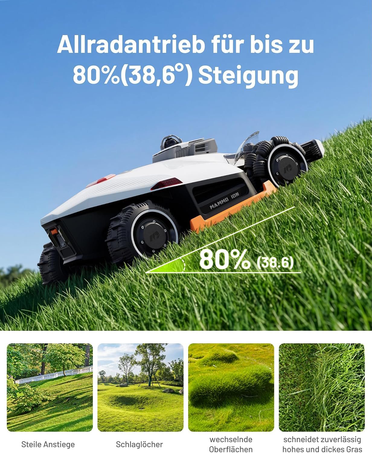 Mammotion Rasenmähroboter LUBA 3 AWD Mähroboter ohne Begrenzungskabel, bis 1500 m² Rasenfläche, (360° LiDAR + Dual-Kamera-KI-Vision), Allradantrieb, Auto-Kartie – Bild 5 von 5