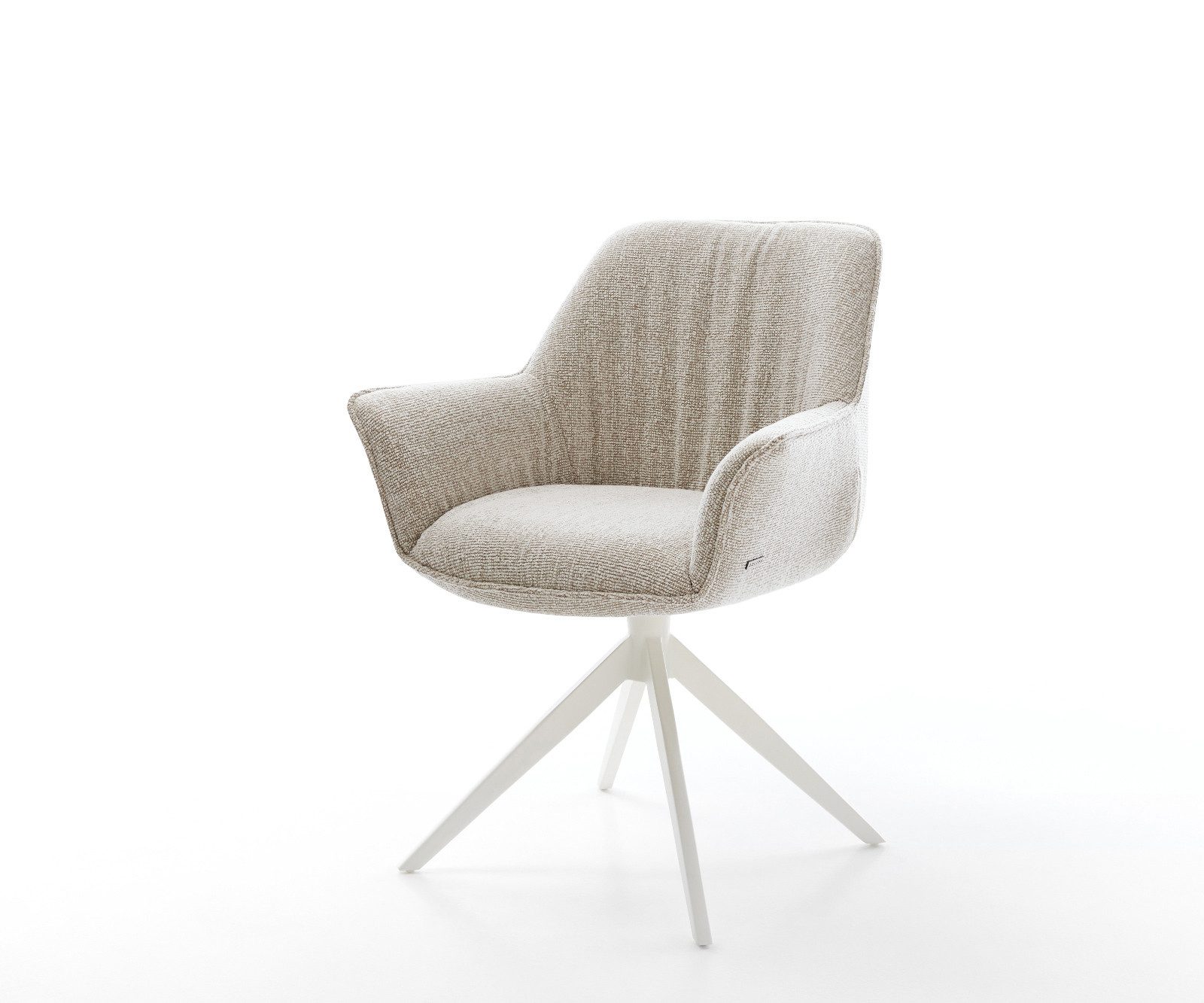 DELIFE Polsterstuhl Keila-Flex, mit Armlehnen Kreuzgestell breit Weiß Webstoff Soft Beige 360° drehbar