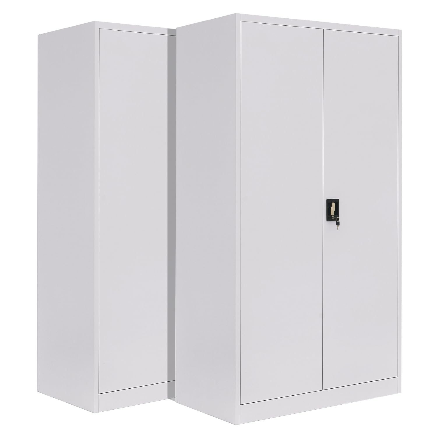 LagerZwei Aktenschrank Stahlschrank 195x100x50 cm (Packung, 2-St., 2er-Set) 3-fach verriegelt, 4 Böden, bis 60 Ordner, Flügeltüren 130°
