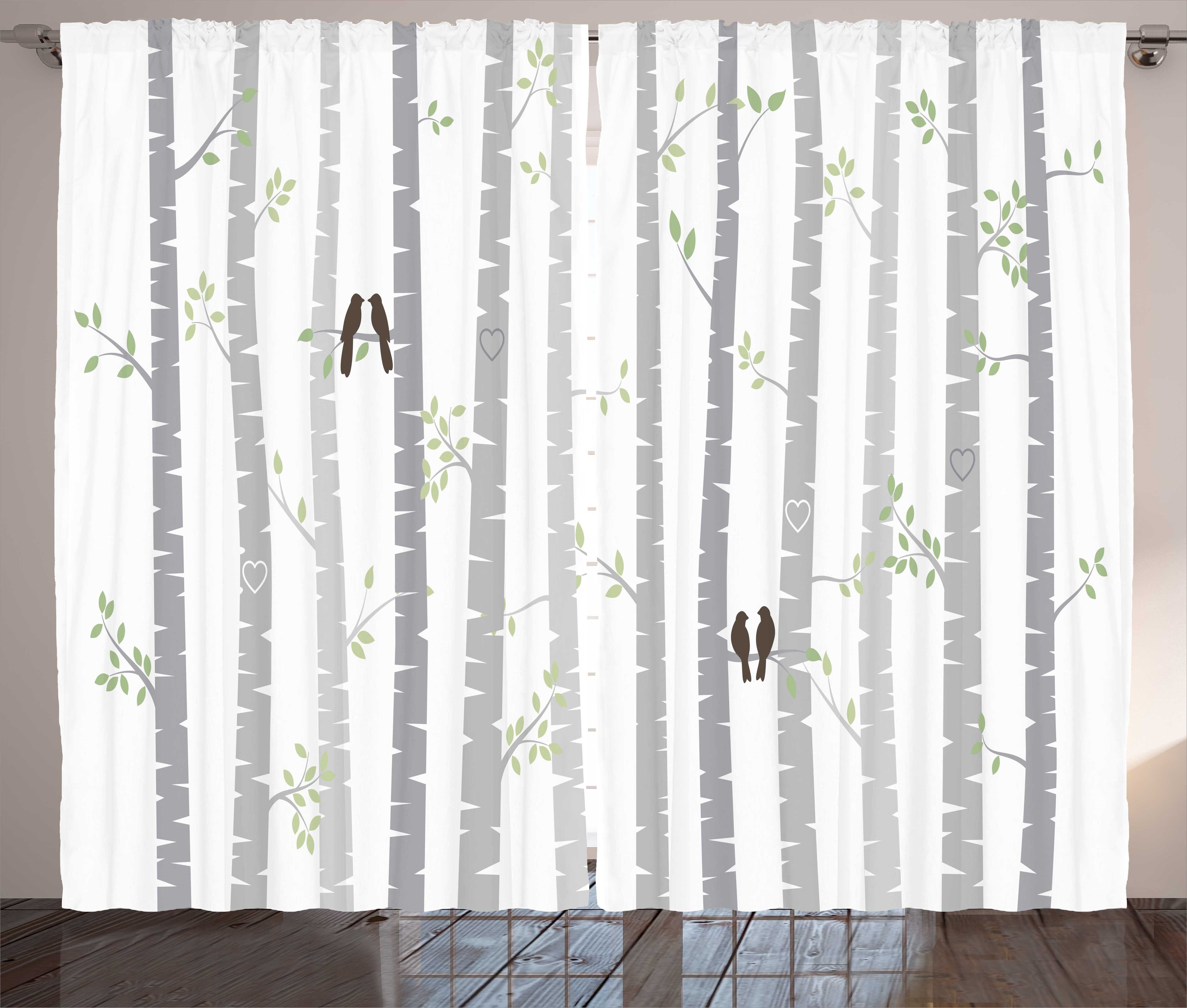 Gardine Schlafzimmer Kräuselband Vorhang mit Schlaufen und Haken, Abakuhaus, Wald Aspen Trees Love Birds