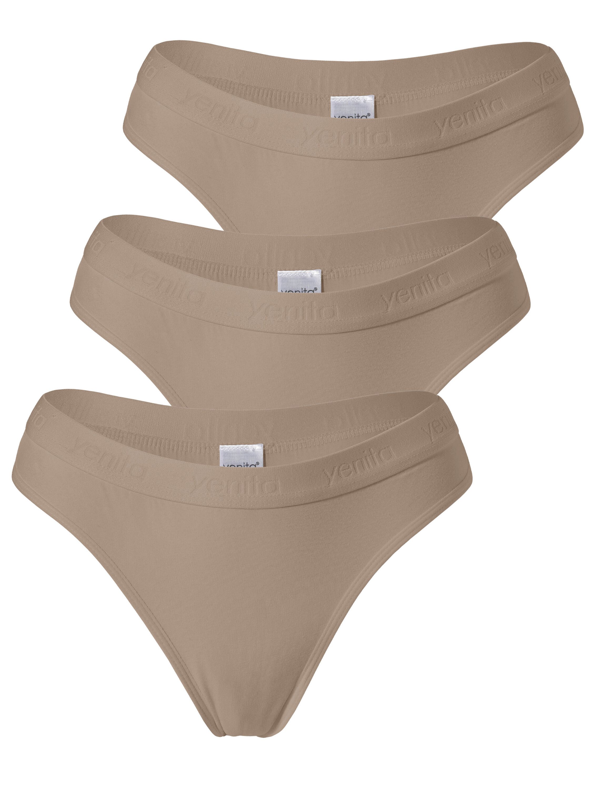 Yenita® String Damen Tanga mit elastischem Logobund (3-St) in angenehmer Baumwoll-Stretchqualität