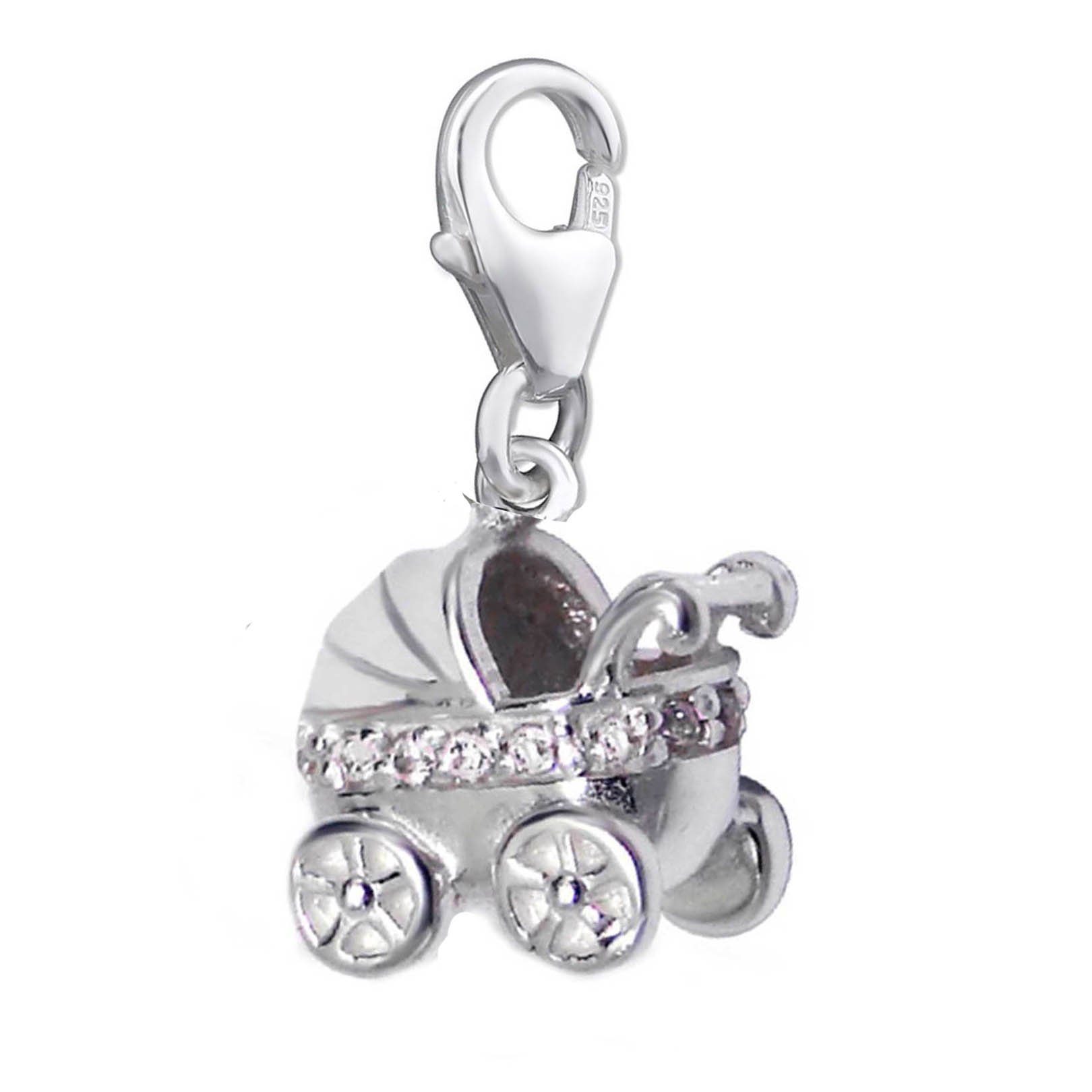 (1-tlg), Zirkonia Schlüsselanhänger Kinderwagen Anhänger Für Kettenanhänger schmuck23 Silber Armband, Charm-Einhänger Halskette oder 925 Charm