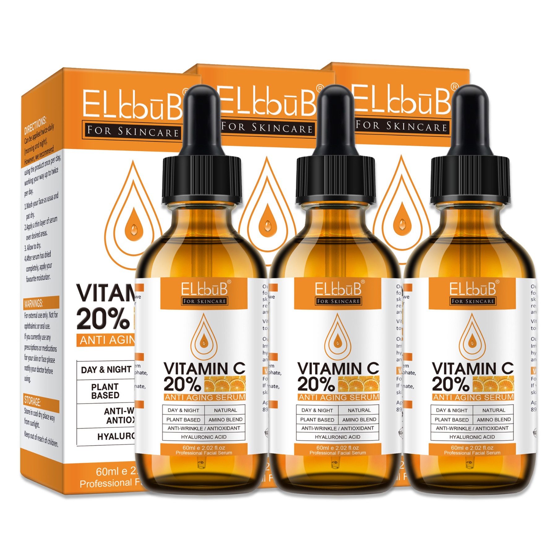 Gesichtsserum Set Vitamin C Hyaluron Retinol Serum Anti-Falten Anti-Aging 60ml
