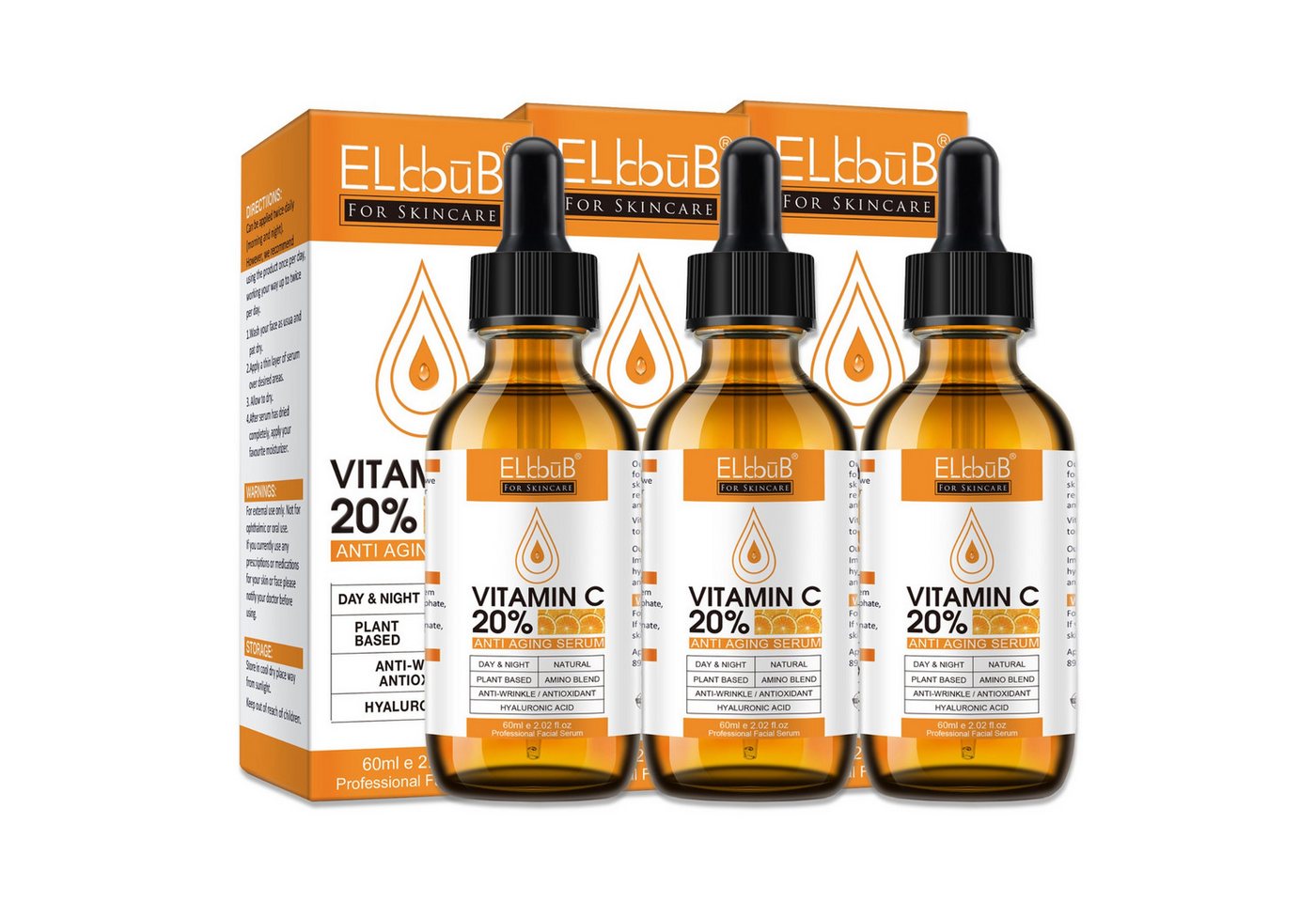 P-Beauty Cosmetic Accessories Gesichtsserum mit Vitamin C und E Hyaluronsäure Anti Aging Falten Vegan 60ml, 3-tlg., Enthält Vitamine, Farbmittelfrei, Farbstofffrei, Hypoallergen