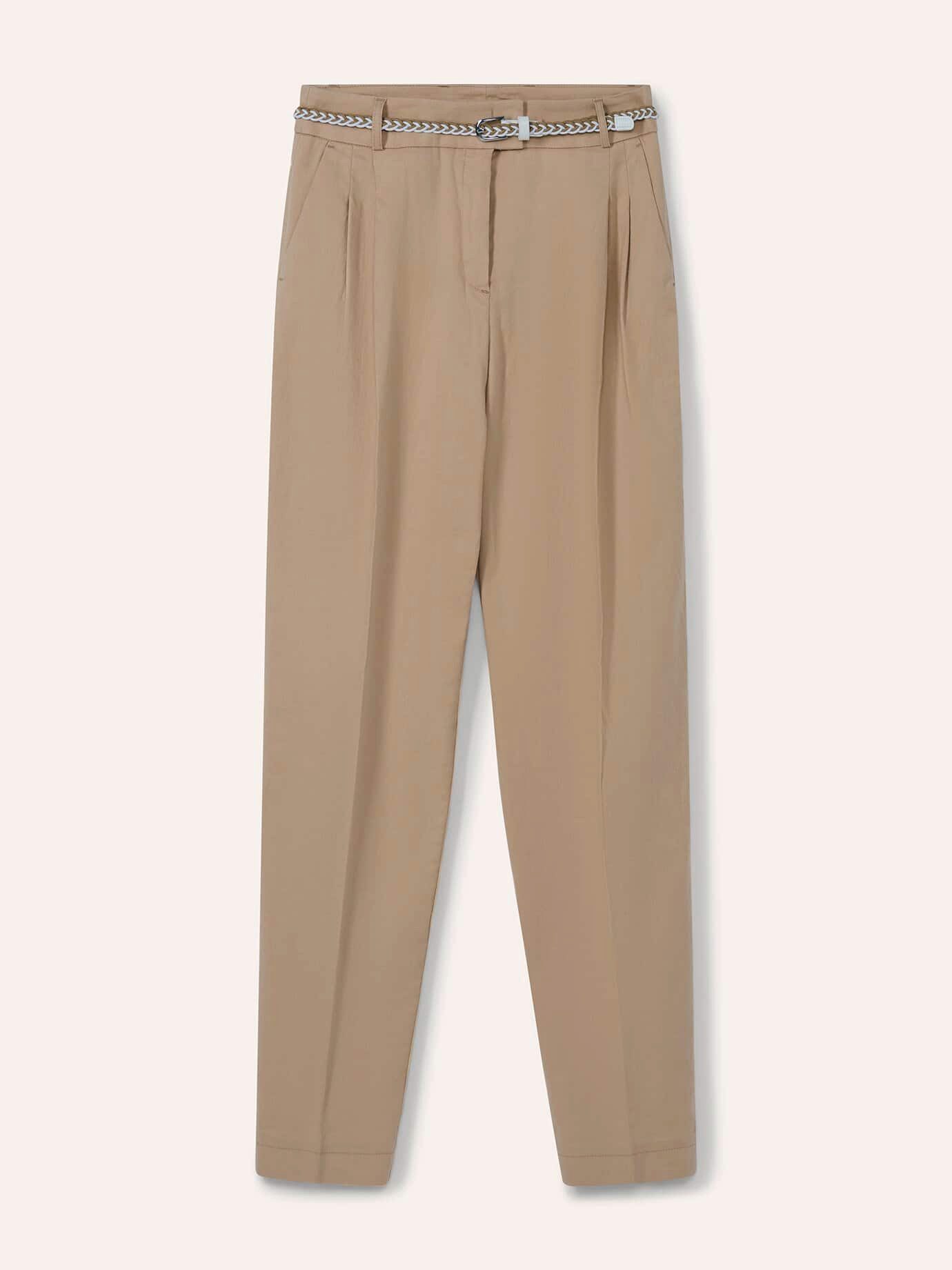 Walbusch Bundfaltenhose Damen Bundfaltenhose Leinenmix Regular Fit Pflegeleicht, permanente Bügelfalte, Flex-Bund, Gürtel inkl.