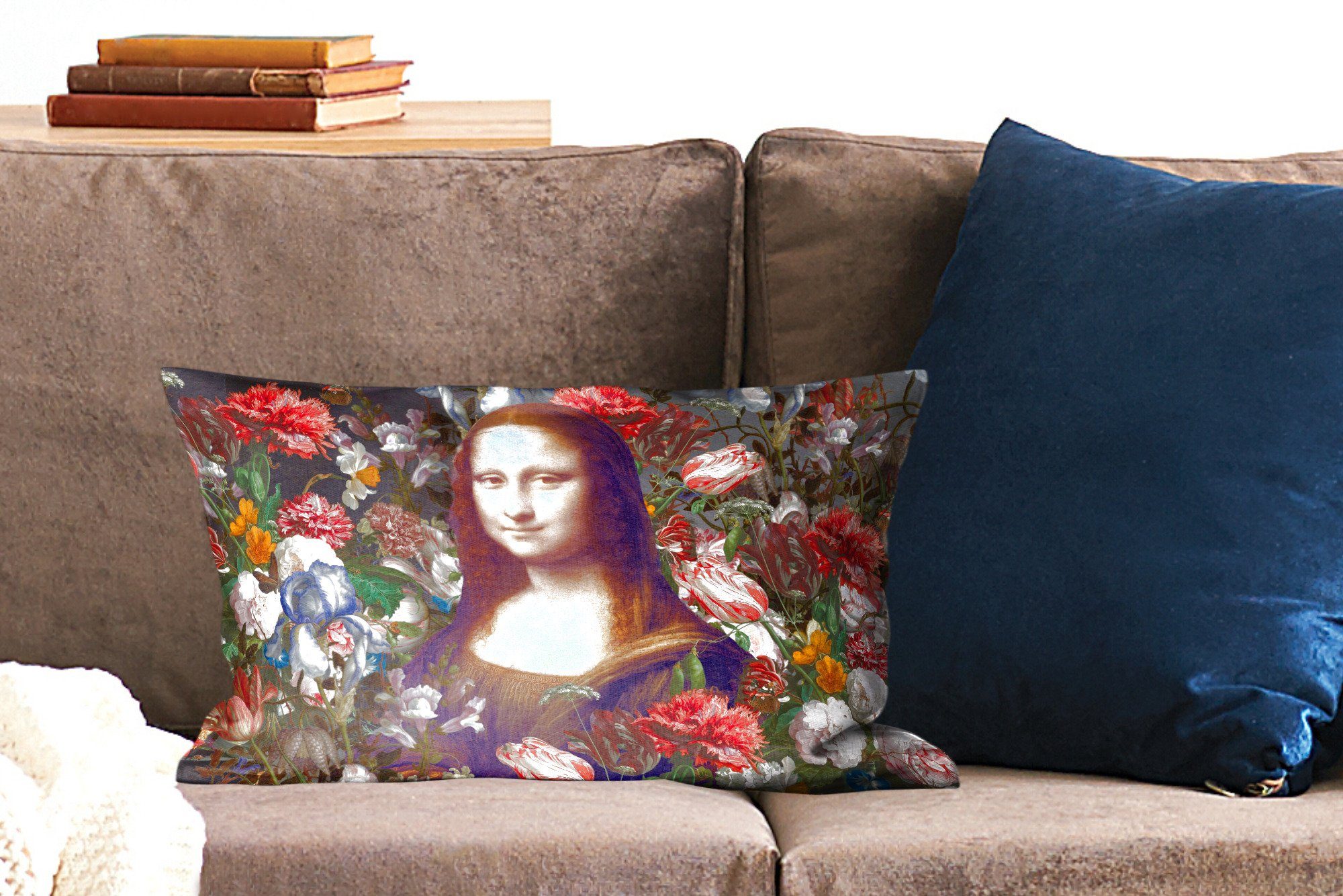 da Dekokissen Vinci Leonardo MuchoWow Wohzimmer Blumen, Lisa Dekoration, - Schlafzimmer Mona mit Füllung, - Zierkissen, Dekokissen