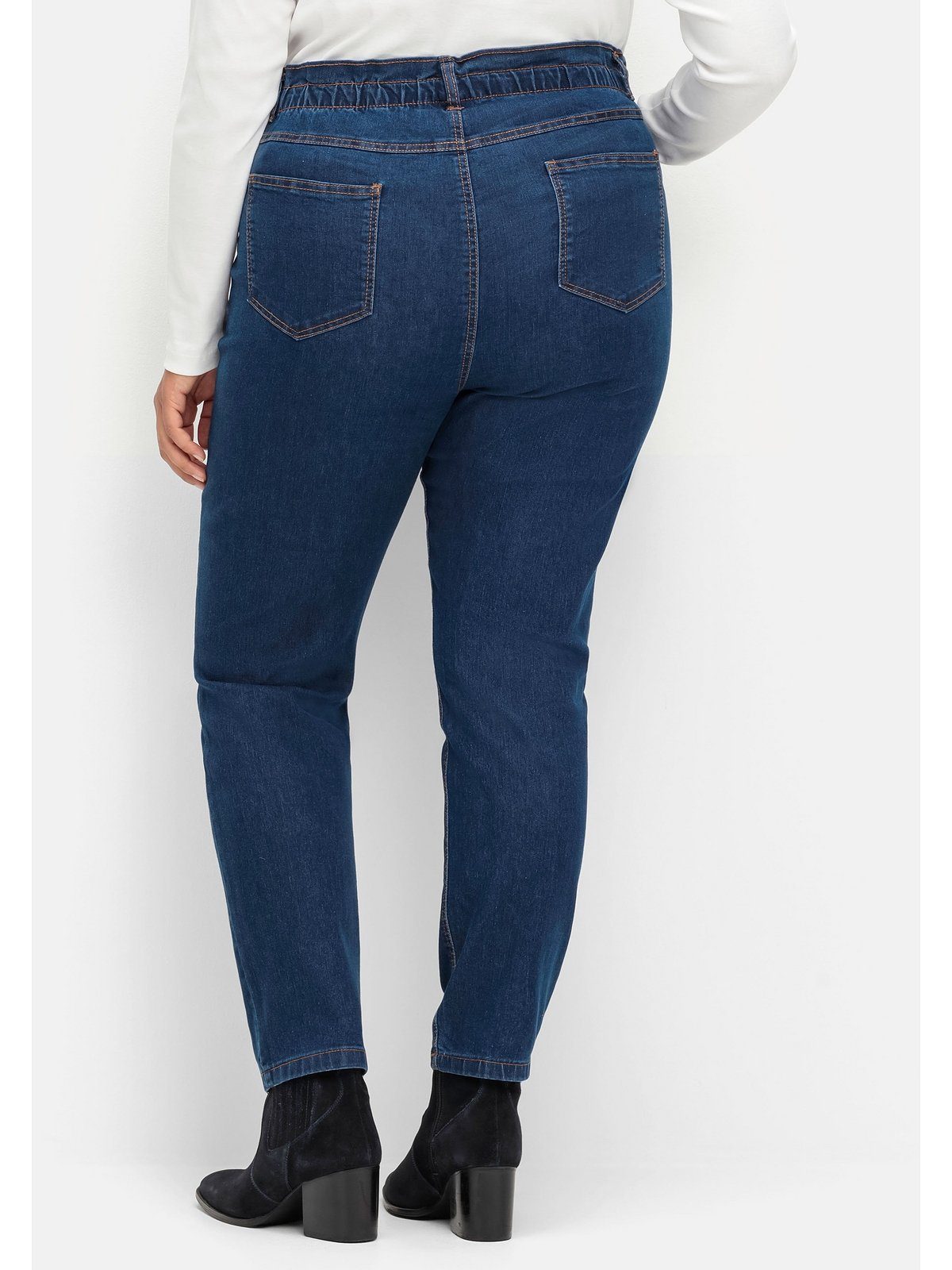 Sheego Gerade Jeans Große Größen dark blue extrahohen Denim Paperbag-Schnitt im