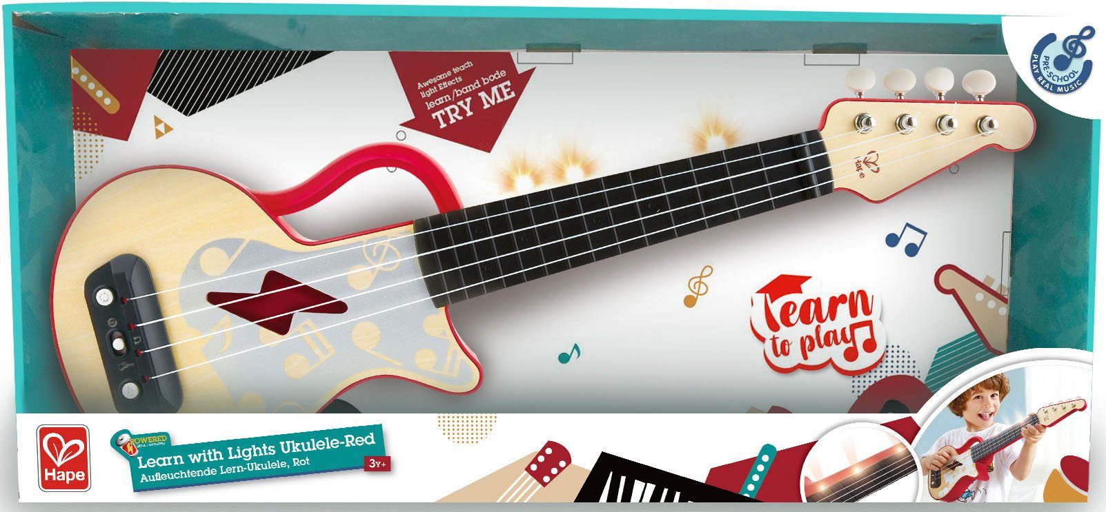 Spielzeug-Musikinstrument Elektrische Lern-Ukulele, rot