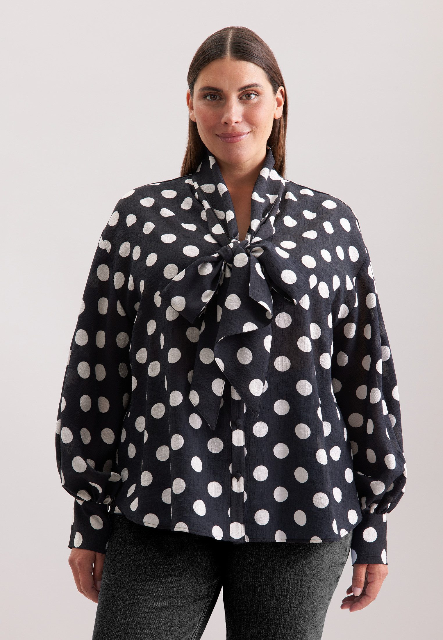 seidensticker Rüschenbluse Schwarze Rose 1/1 Binderkragen Druck