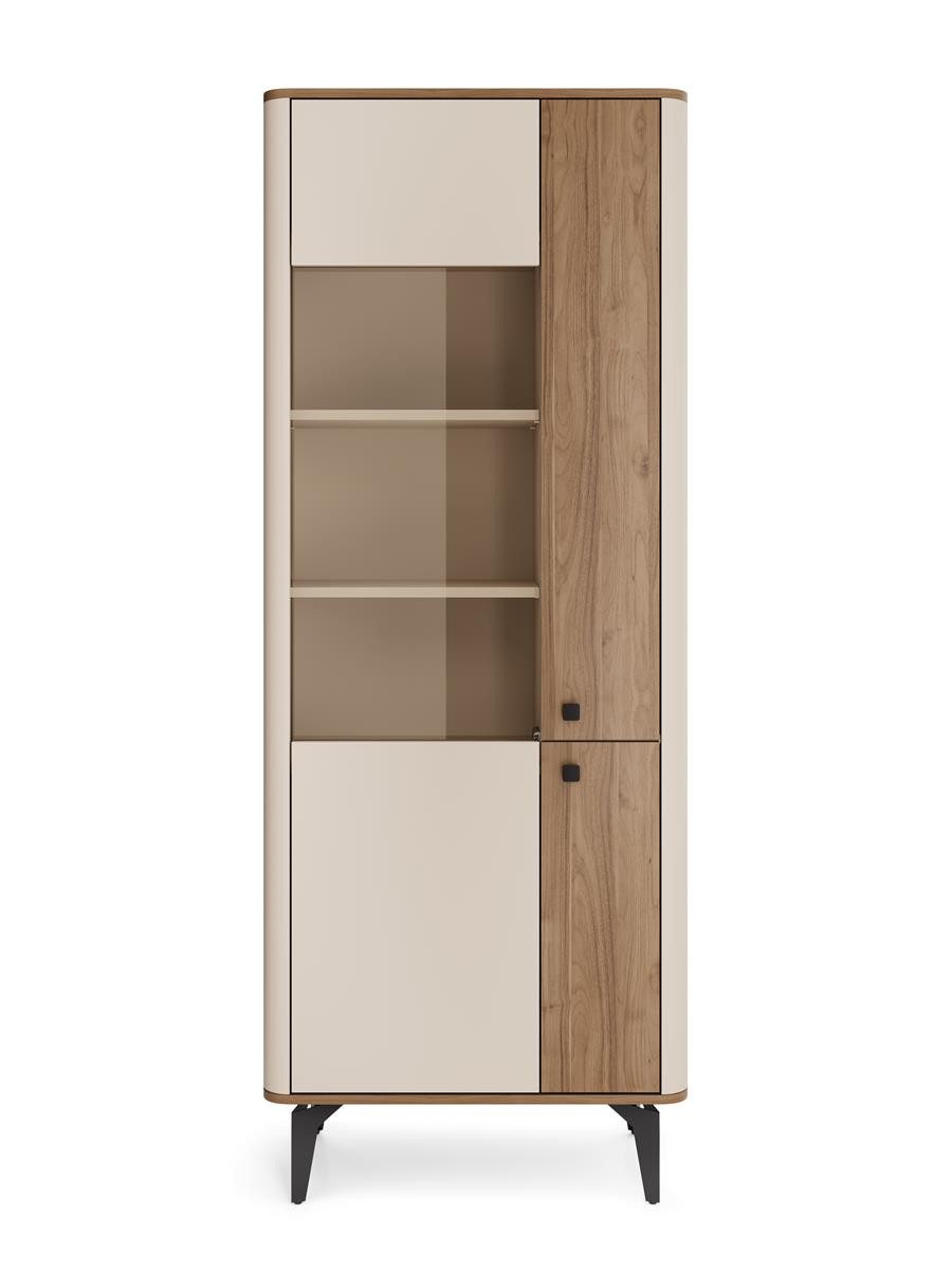 Compleo Standvitrine zwei Türen, Nussbaum/Kaschmir, Perfekt Esszimmer LED als option