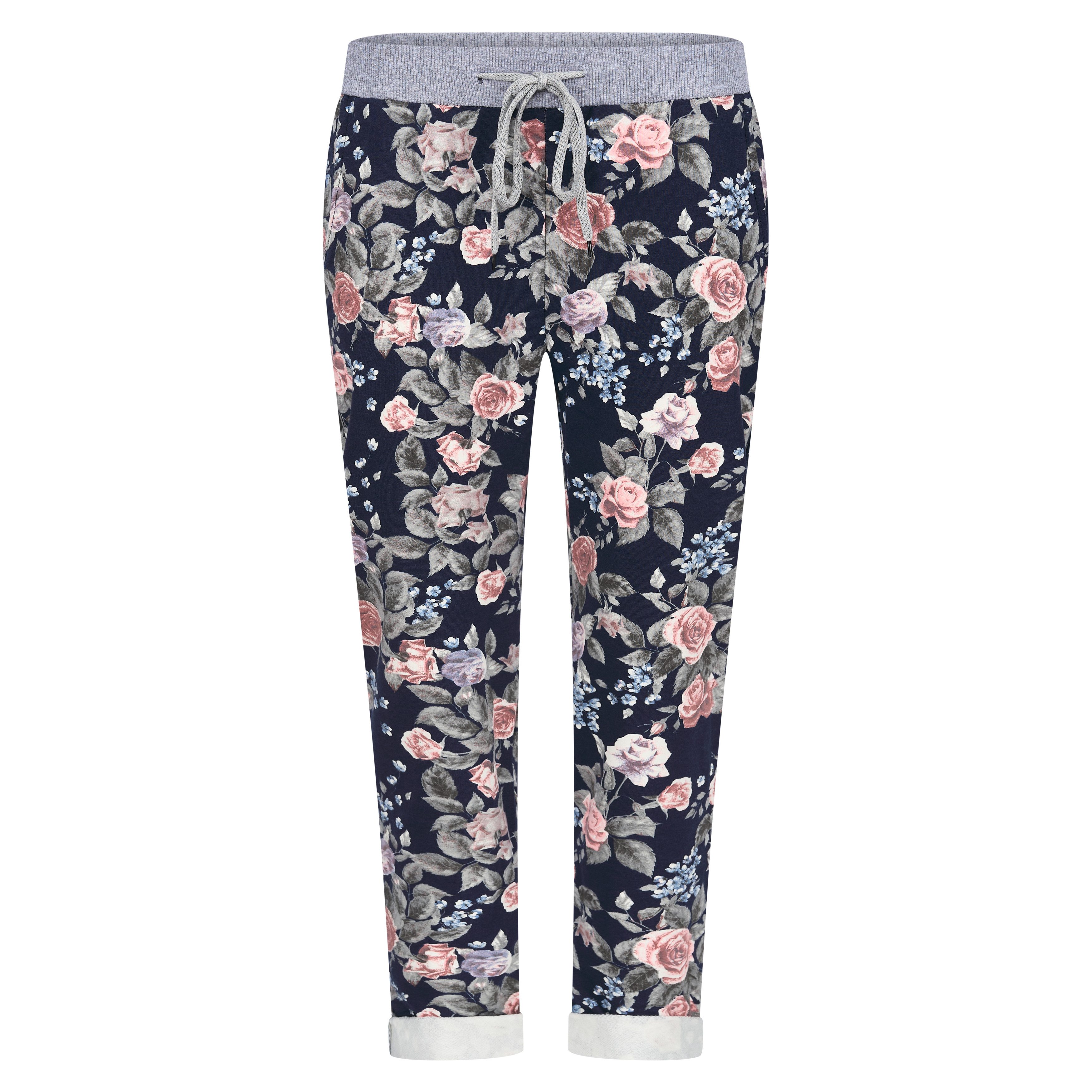 Jogginghose Damen Hose Blumen Jogginghose Baumwolle gemustert Gr. S/M 287