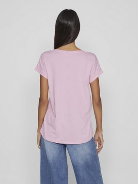 Vila Rundhalsshirt VIDREAMERS NEW PURE T-SHIRT/SU-NOOS Basic Damen-T-Shirt mit Rundhalsausschnitt und umgeschlagenen Ärmeln