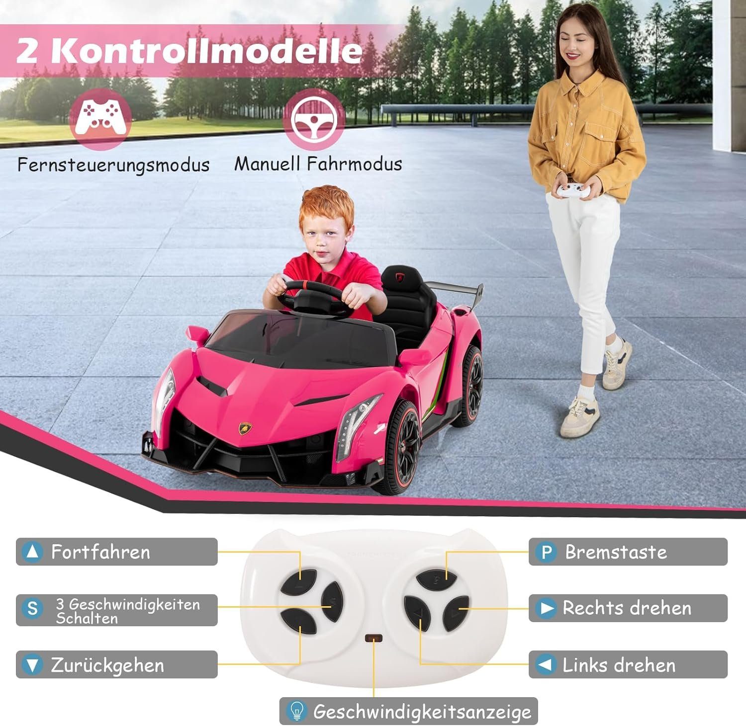 KOMFOTTEU Elektro-Kinderauto Lamborghini, Belastbarkeit 30 kg, mit 2,4G-Fernbedienung
