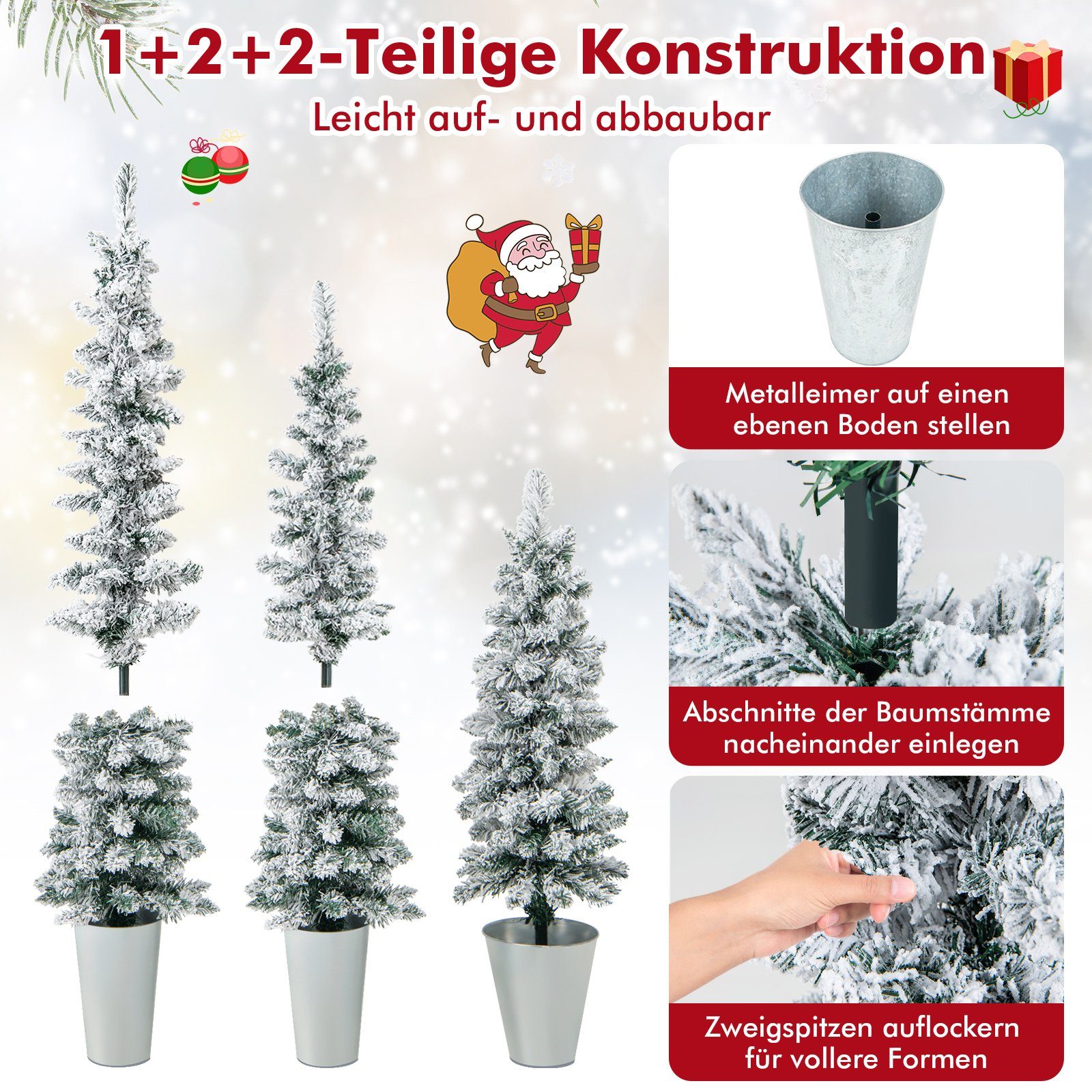 Weihnachtsbaum, Bleistift COSTWAY Weiß 90+120+150cm Silber, Künstlicher Tannenbaum 3er Grün,