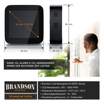 Brandson CO2 Messgerät, Luftqualität Melder, Kohlendioxidmessung, Warnmelder Gasmelder (Wecker, Temperatur, Uhrzeit, Luftfeuchtigkeit - eingebauter Akku)