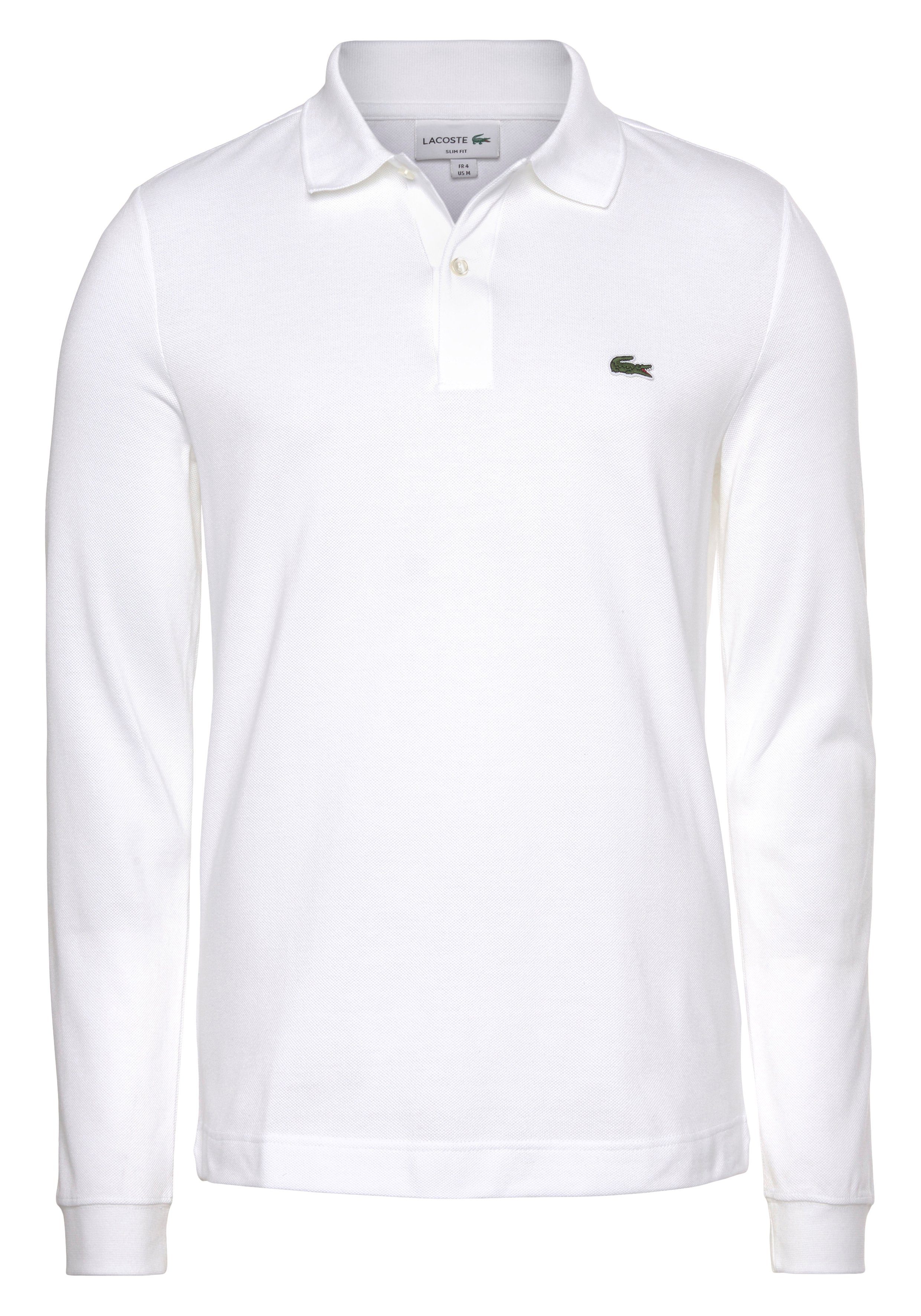 Lacoste Langarm-Poloshirt POLO mit Knopfleiste am Ausschnitt weiß