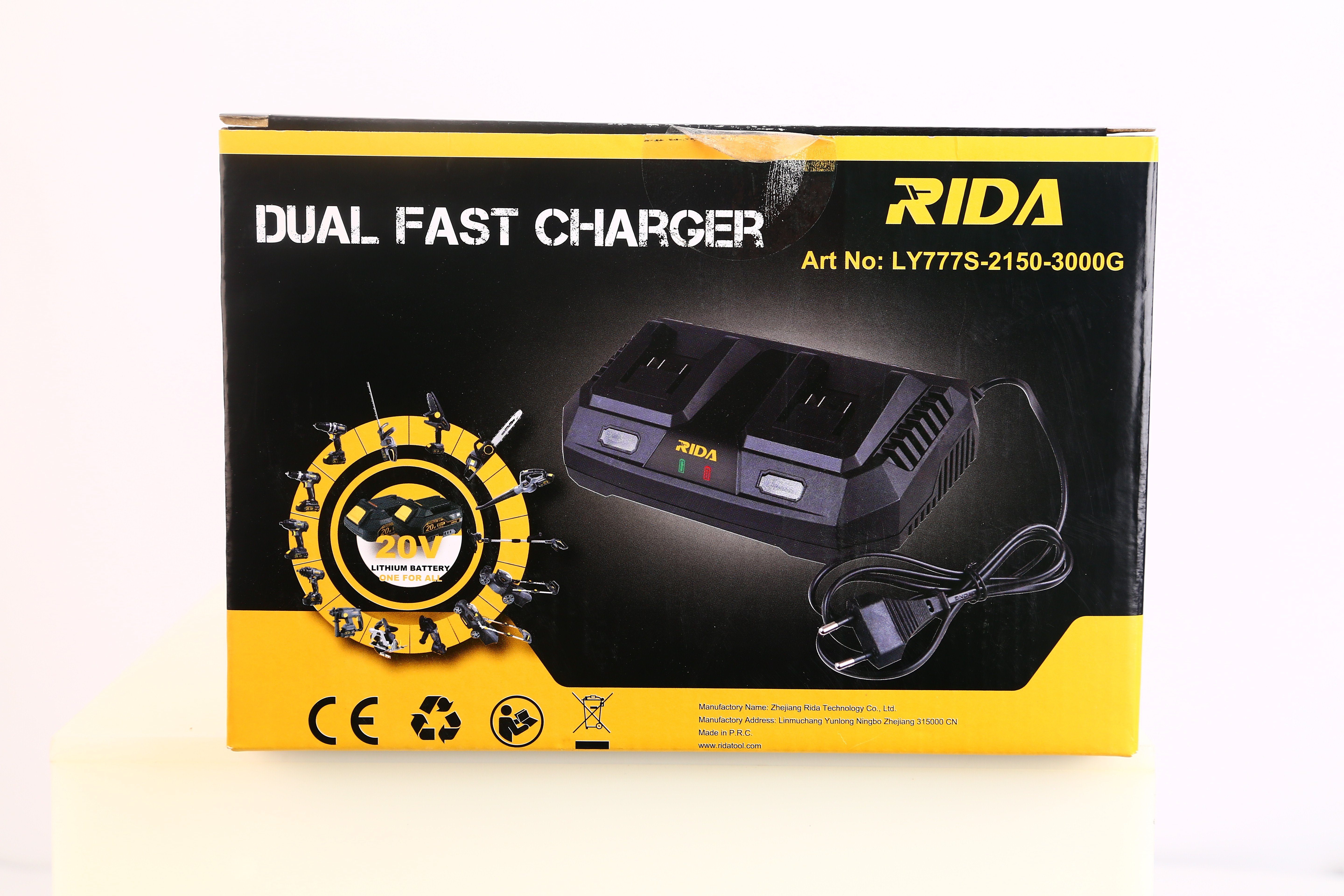 RIDA LY777S-2150-3000G Dual-Schnellladegerät 3,0 A Werkzeug-Akku-Ladetechnik,  Geeignet für Produkte der gesamten 20V RIDA Serie