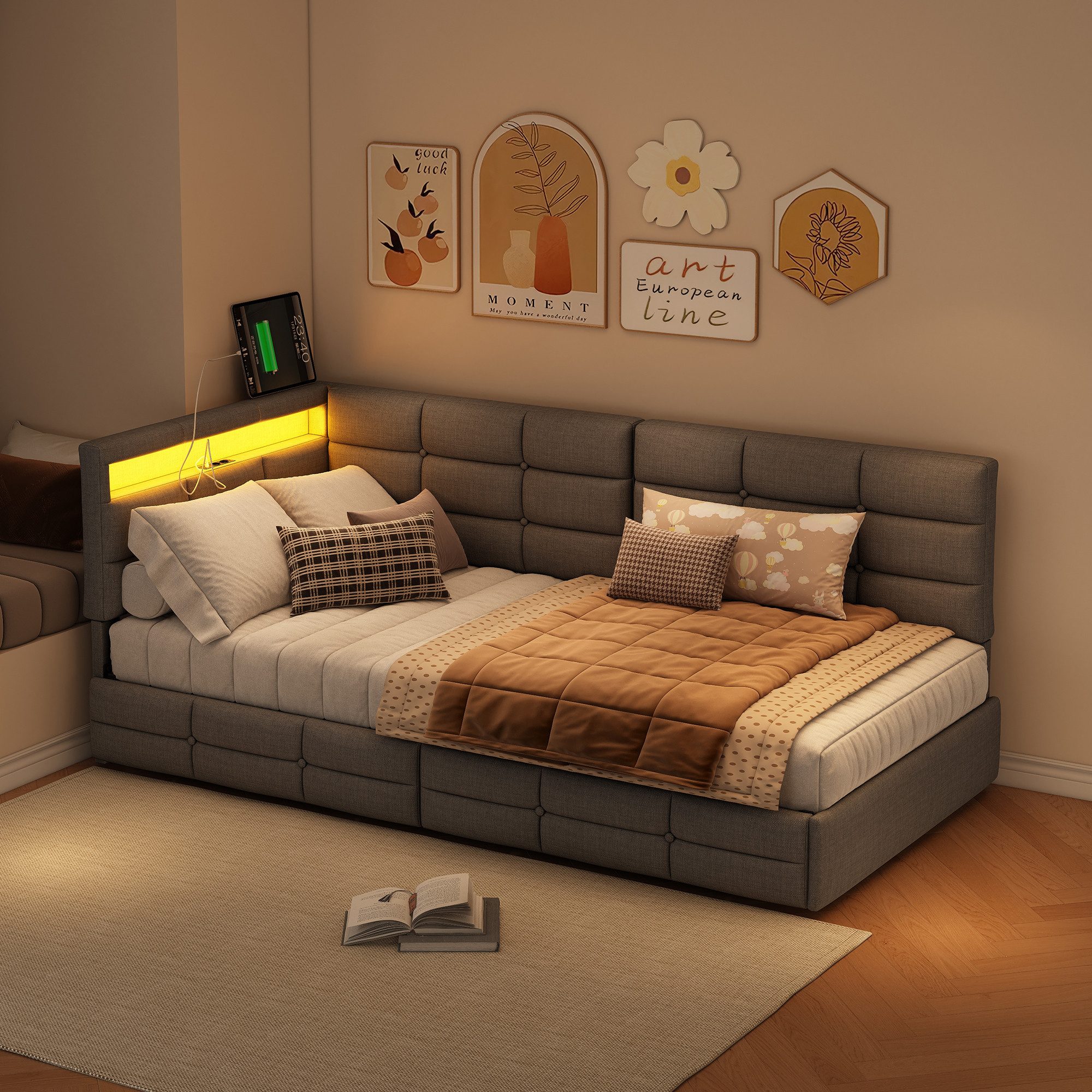 Gdood Polsterbett Doppelbett Daybett Tagesbett (Mit Steckdose & USB & TYPE- günstig online kaufen