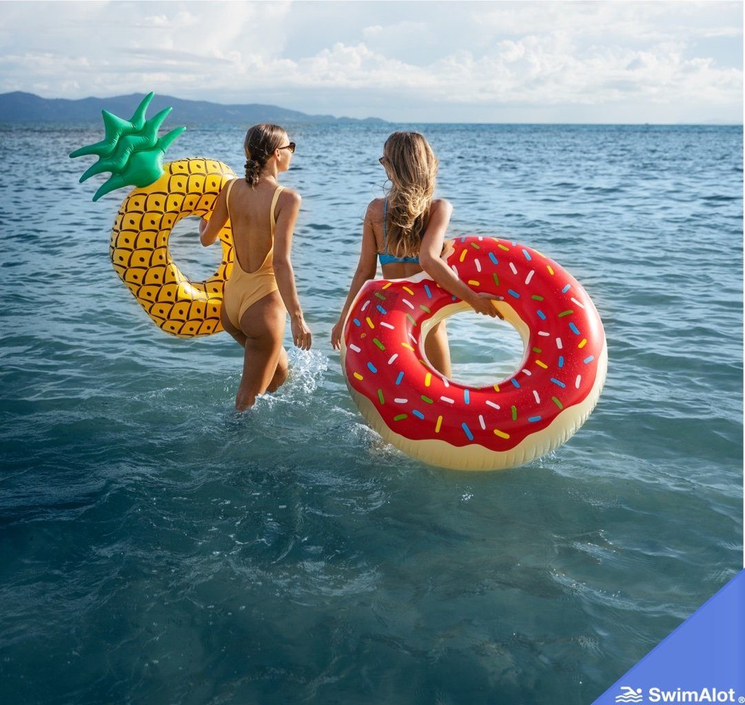 Schwimmring inkl. (1-tlg) Donut angebissener Schwimmring pink Getränkehalter Aufblasbarer SwimAlot®