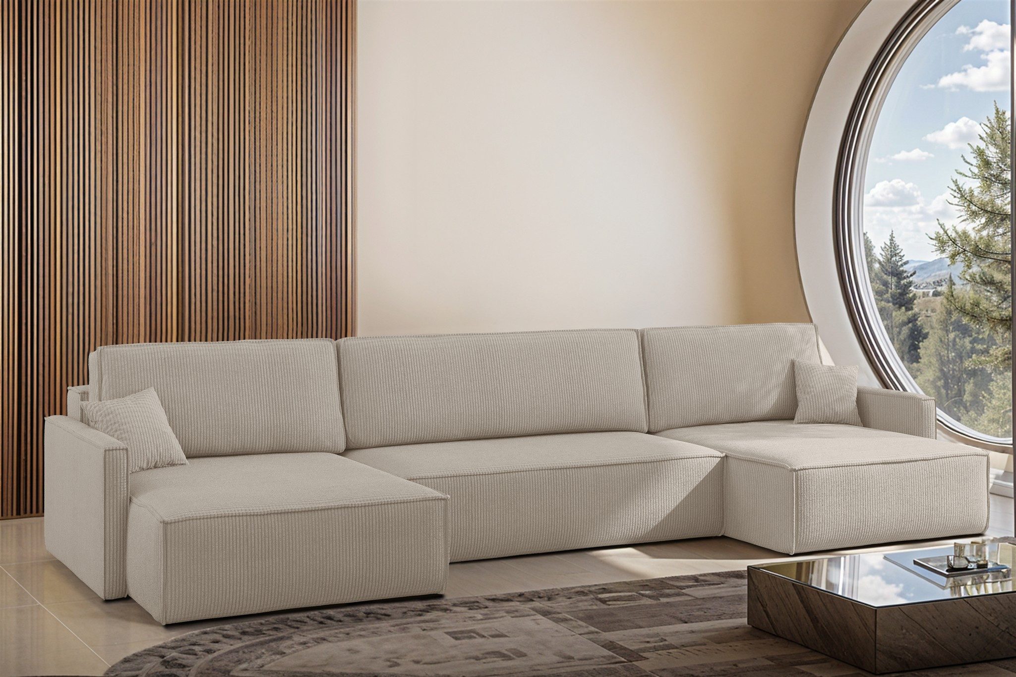 Fun Möbel Wohnlandschaft Sofa mit Schlaffunktion FUN MARIUS in Stoff, inkl. 2 Zierkissen, inkl. Bettkasten