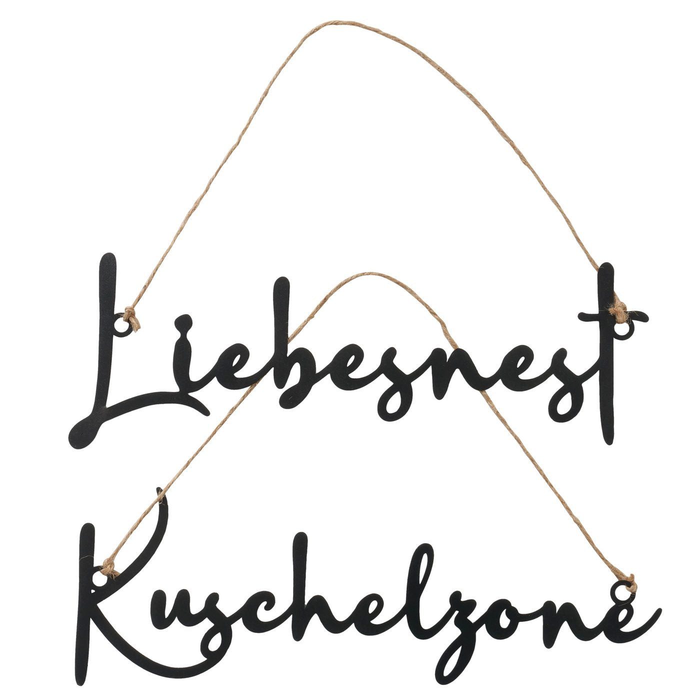 BOLTZE Wanddekoobjekt 2er Set Schriftzug aus Metall zum Aufhängen Liebesnest & Kuschelzone v