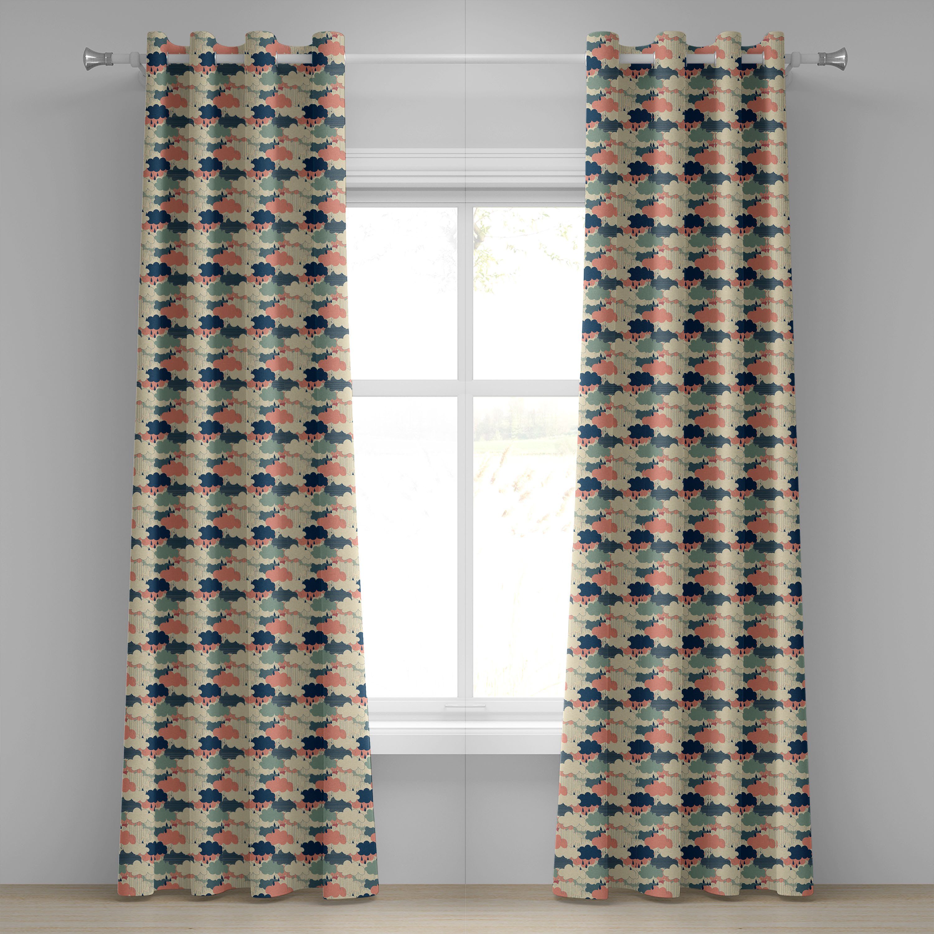 Gardine Dekorative Regen Bunte Karikatur 2-Panel-Fenstervorhänge Abakuhaus, Schlafzimmer für Wolken Wohnzimmer