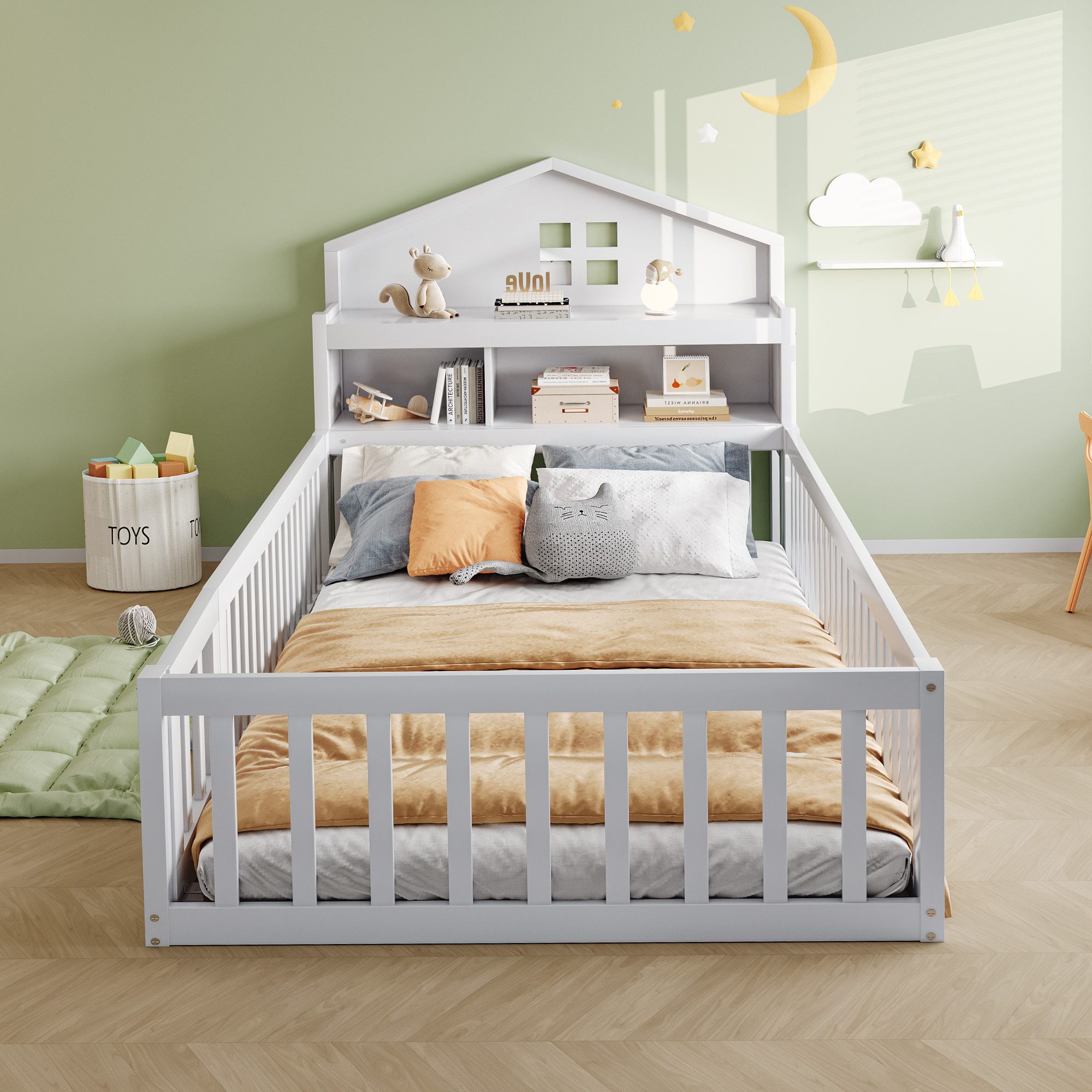 Flieks Kinderbett, Holzbett Bodenbett Hausbett 90x200cm günstig online kaufen