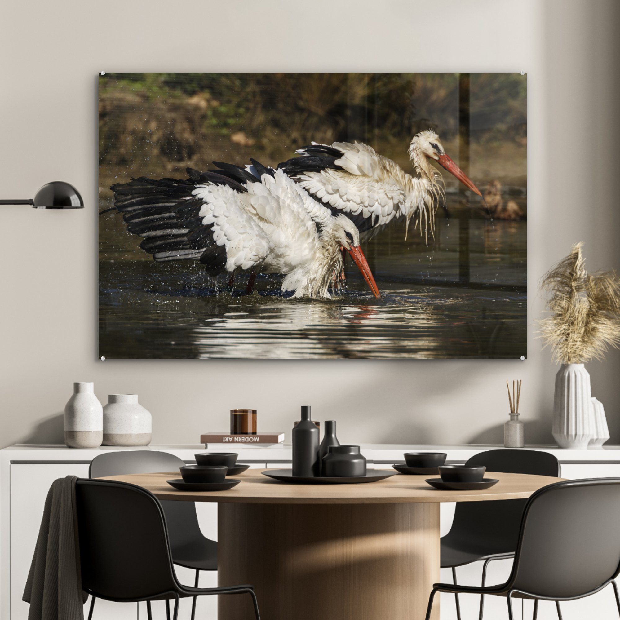 Acrylglasbilder Wohnzimmer Wasser & Schlafzimmer St), - - Storch Weiß, Acrylglasbild (1 MuchoWow