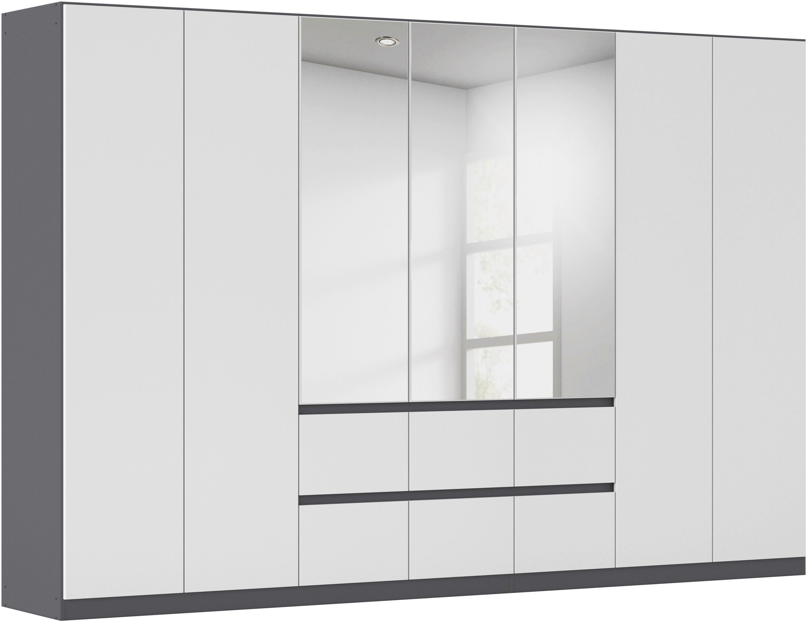 rauch Drehtürenschrank Schrank Garderobe MAINZ Breiten 91/136/181/226/271/315/360, Höhe 210cm (3 verschiedene Ausstattungen BASIC/CLASSIC/PREMIUM (inkl. SOFT-CLOSE) grifflose Front, Außentüren mit Push-to-Open Funktion MADE IN GERMANY