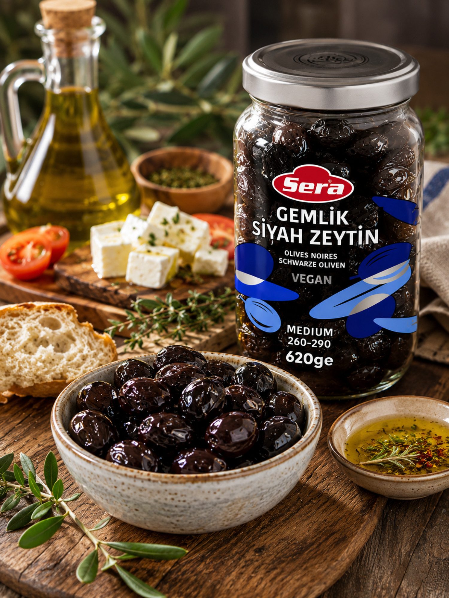 SERA FOOD Antipasti Sera Gemlik Naturgereifte Oliven, 1 x, Premium Qualität, naturgereift, Oliven in Salzlake